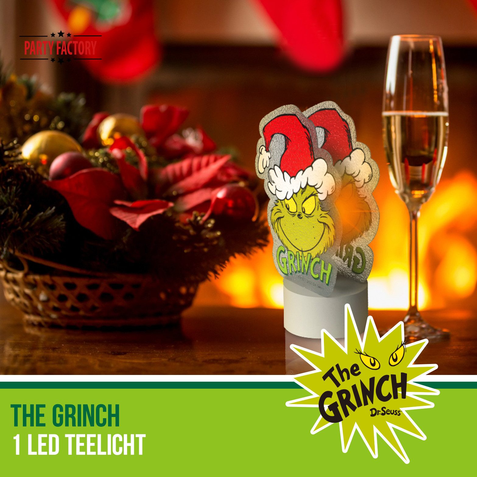 Party Factory LED-Kerze The Grinch LED Teelicht – Weihnachtsdeko Figur grün günstig online kaufen