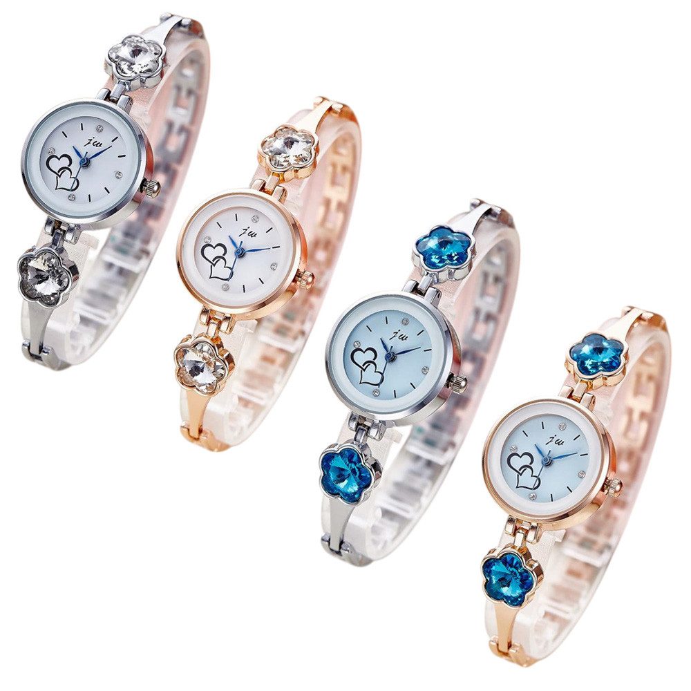 Taffstyle Quarzuhr Damen Armbanduhr Damen Mädchen Uhr Herzen und Kristall Kleeblatt, (Mädchen Uhr Damen Fashion Armbanduhr mit Herzen und Kleeblatt Kristallen)