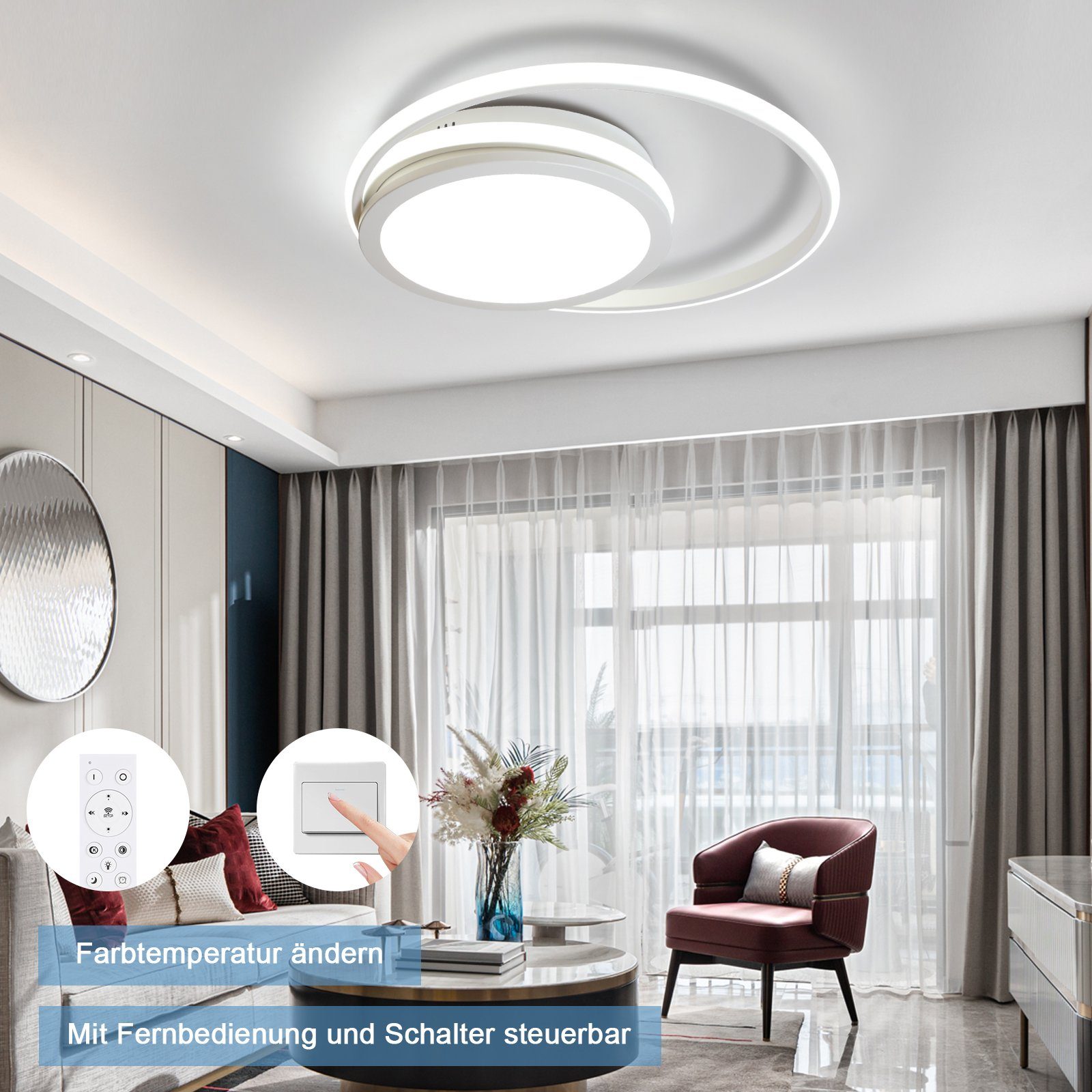 runde Sternenhimmel W Deckenleuchte Design Weiß mit 56 Moderne Dimmbare Nettlife LED