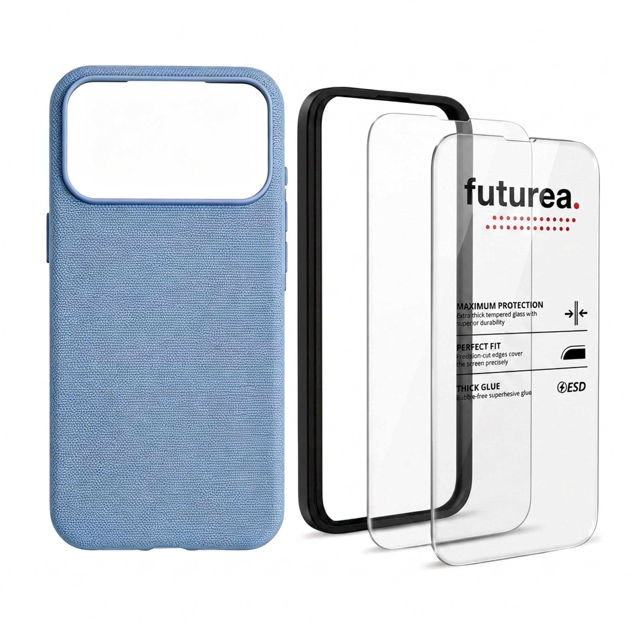 Futurea Handyhülle Woven Stoff MagSafe Case 3in1 Set Panzerglas iPhone 18 Pro & Pro Max 6,3" - 6,9", Premium Schutzset mit Schutzfolie 9H Härtegrad für das Apple iPhone