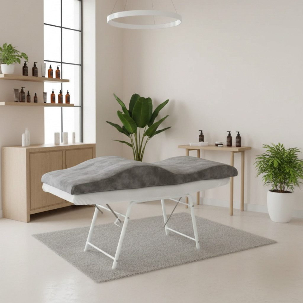 STM Company Massageliege Memory Foam Wellenmatratze für Kosmetikliege (180x60 cm / 190x70 cm, mit Veloursbezug), Anatomischer Lash Topper für Wimpern, PMU & Kosmetik