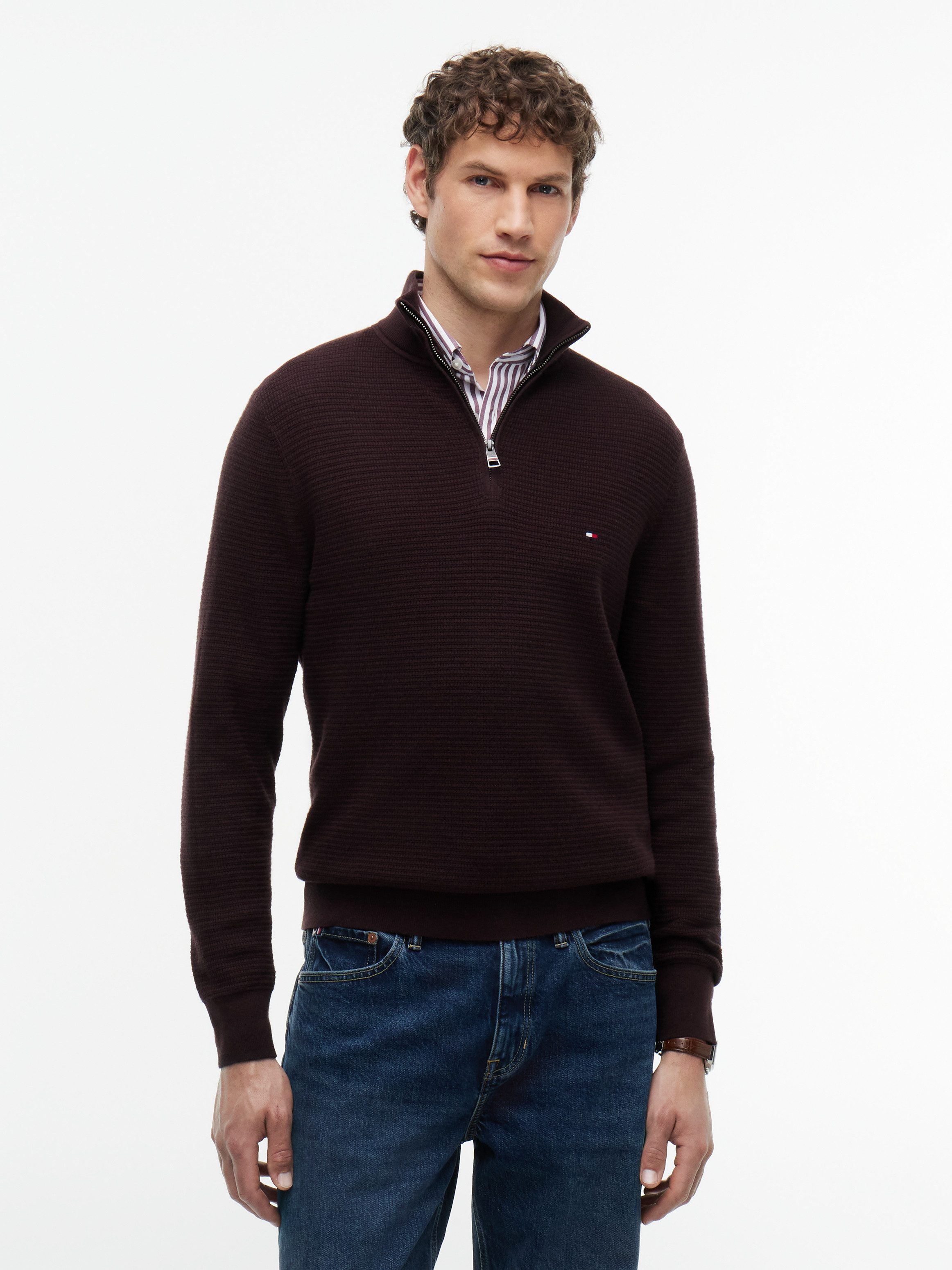 Tommy Hilfiger Troyer PIMA COTTON CASH STRUCTURE ZIP MOCK mit Kaschmiranteil, Stehkragen mit Reißverschluss