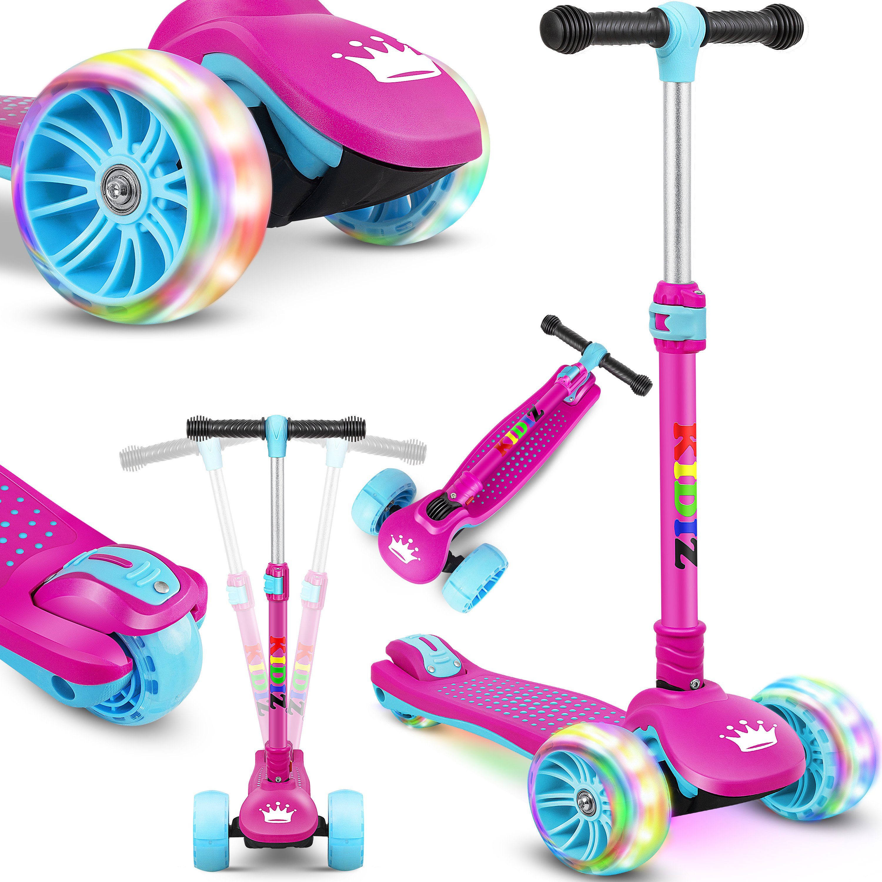 CAROMA Kids Roller Scooter Höhenverstellbar Faltbarem Lenker 3 Leuchtenden Räder 