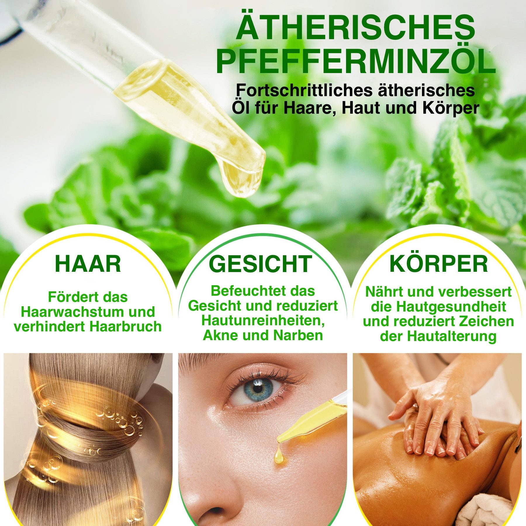 ALIVER Haaröl Pfefferminzöl Ätherisches Haaröl Hautöl Massageöl Bio Vegan Aliver, 1-tlg., Vegan
