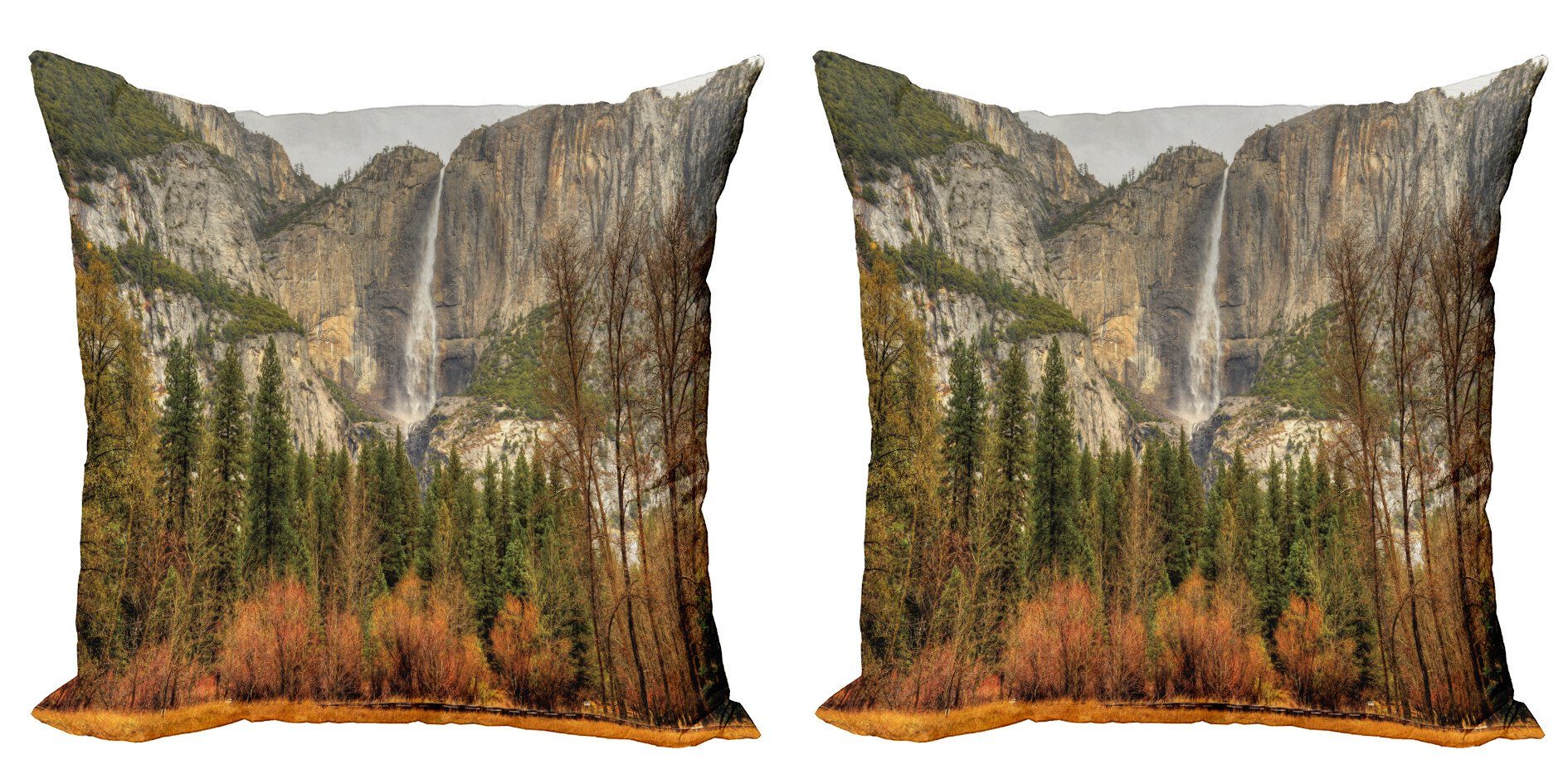 Kissenbezüge Modern Accent Doppelseitiger Digitaldruck, Abakuhaus (2 Stück), Natur Yosemite Falls Bäume