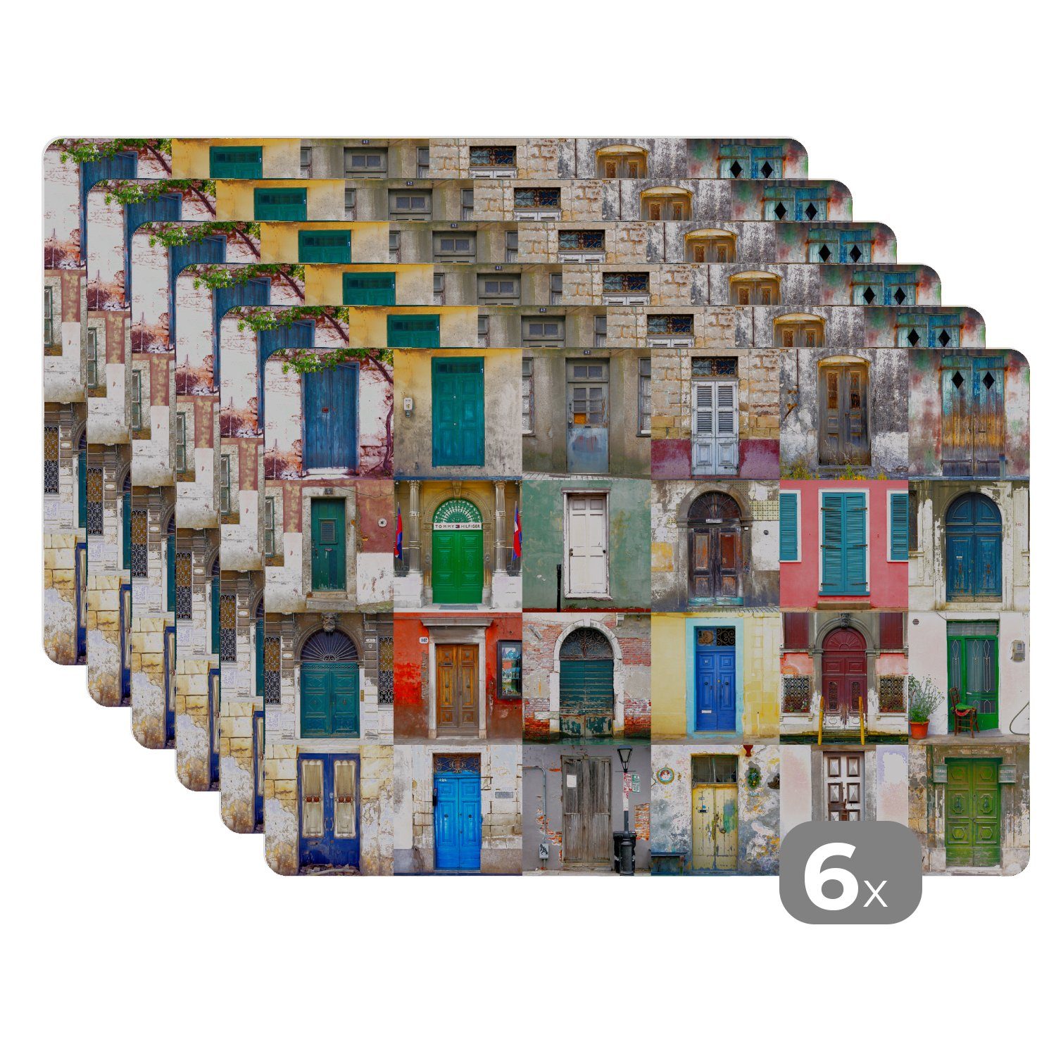 Platzset, Türen - Regenbogen - Architektur - Collage, MuchoWow, (6-St), Platzset, Platzdecken, Platzmatte, Tischmatten, Schmutzabweisend