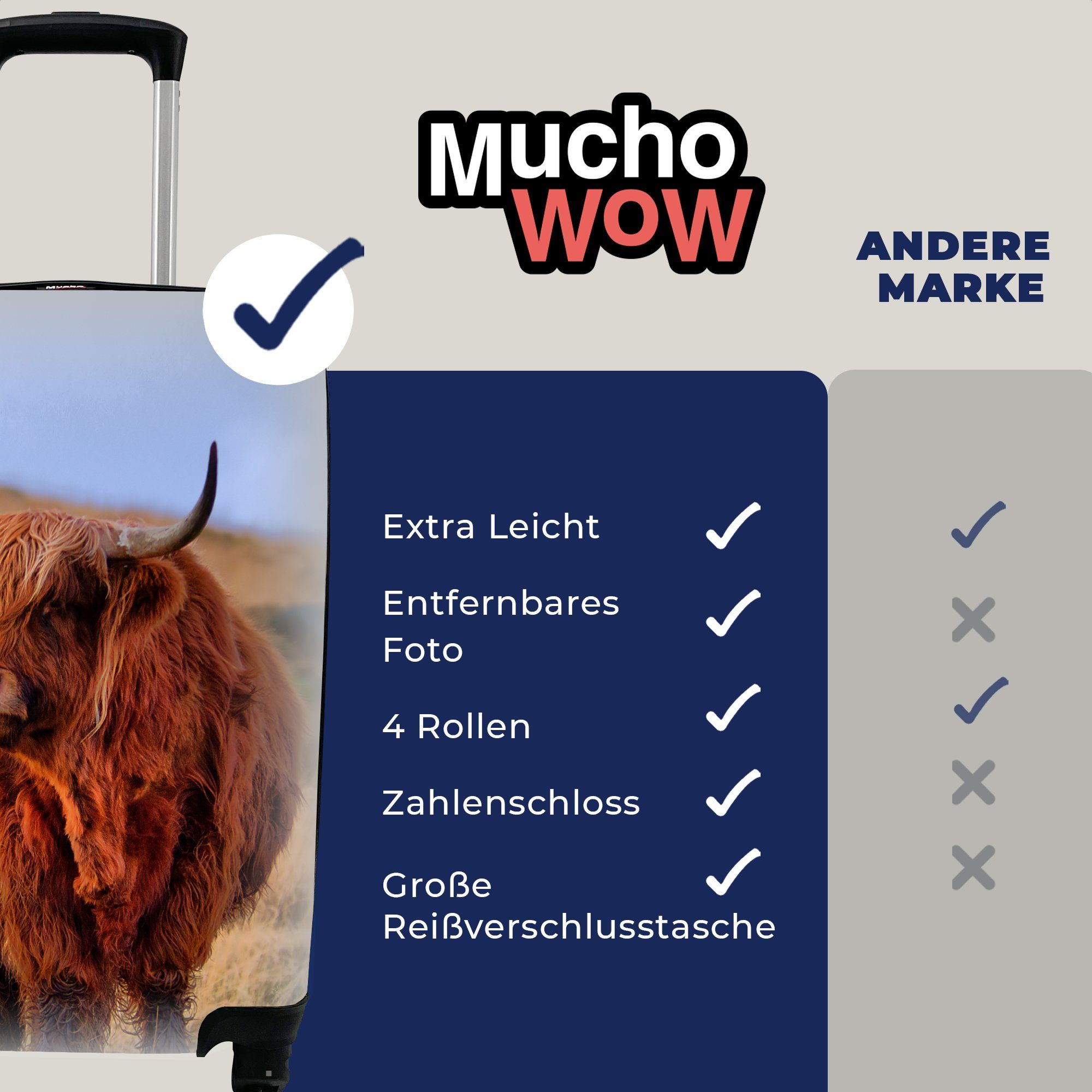 Trolley, Reisekoffer Rollen, MuchoWow Reisetasche Gras Ferien, Handgepäck - Schottische rollen, 4 - Highlander für mit Steine, Handgepäckkoffer