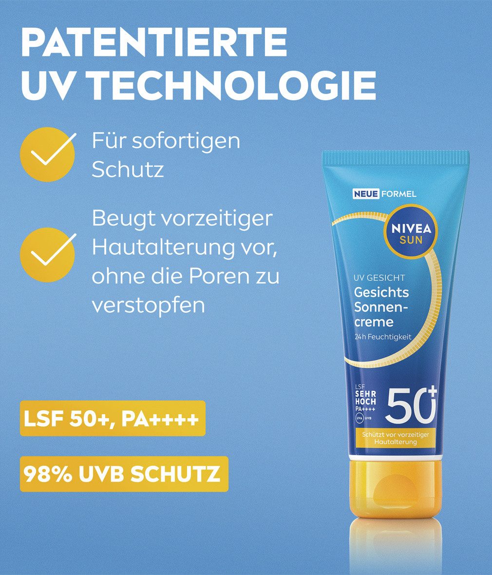 Nivea Sonnenschutzcreme Sun UV Gesicht Gesichtssonnenschutz Creme LSF 50+ 40ml, 1-tlg.