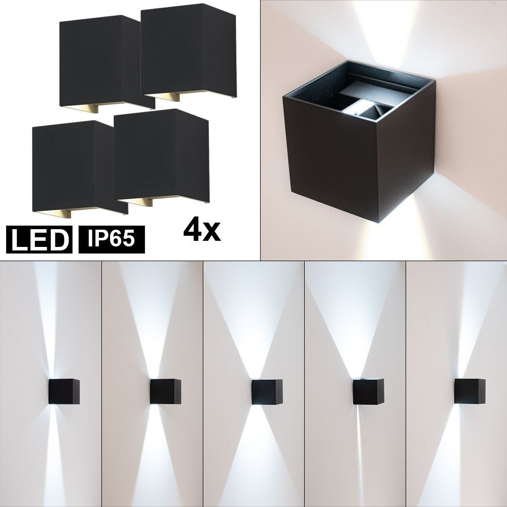 etc-shop Außen-Wandleuchte, LED-Leuchtmittel fest verbaut, Neutralweiß, 4er Set CUBE LED Außen Bereich Wand Effekt Lampen UP DOWN Hof Leuchten