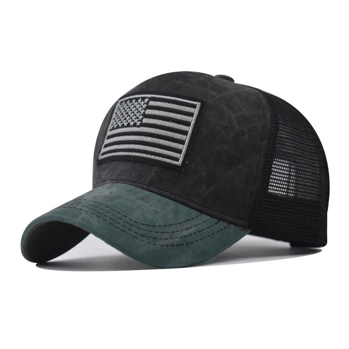 Sporty Trucker Cap U.S.A. Flag Fahne USA Basic Retro Amerika Trucker Mesh Baseballcap im vintage used Look