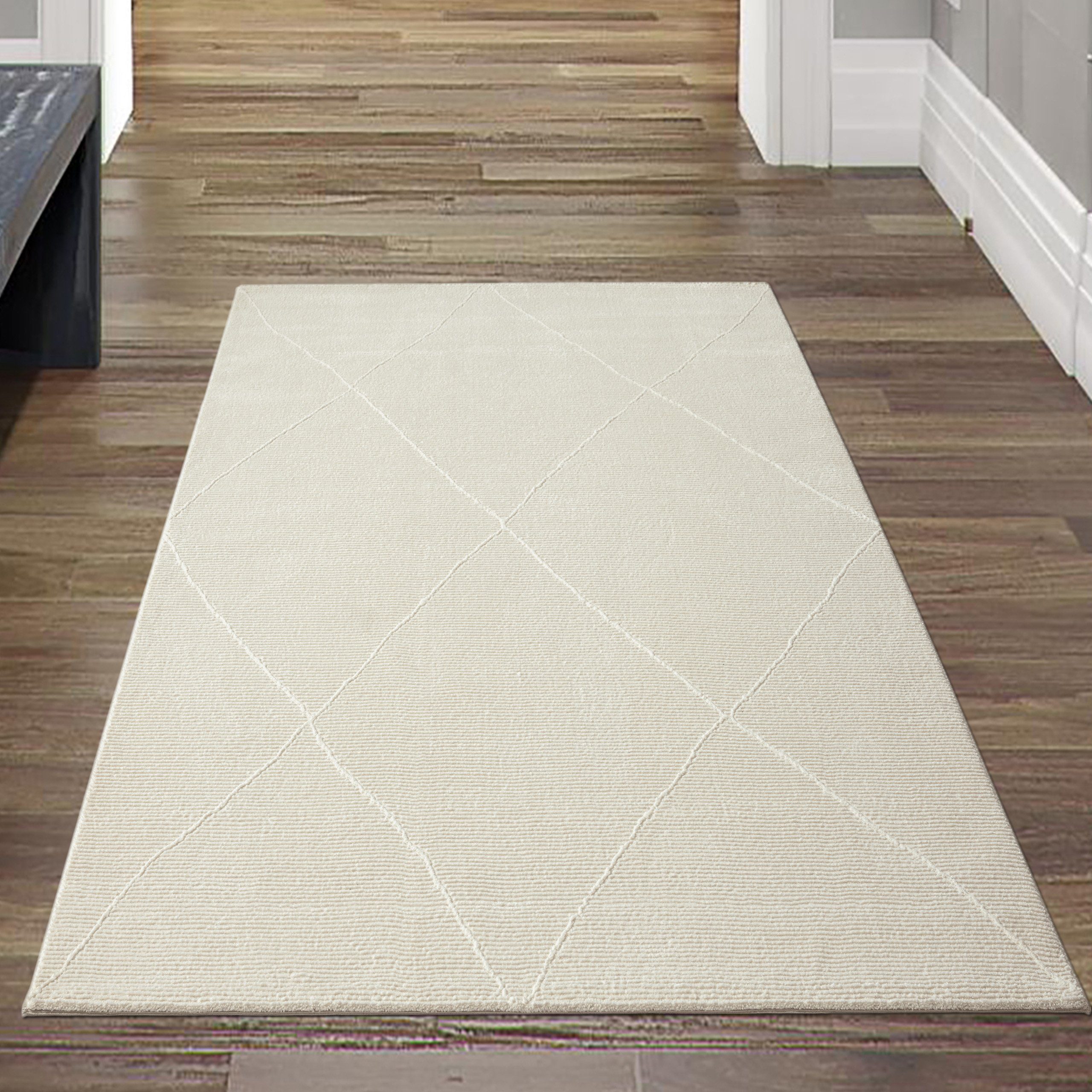 Teppich Klassischer Teppich mit Ribs • recycelt • weich • Rauten creme, Teppich-Traum, rechteckig, Höhe: 12 mm | Kurzflor-Teppiche