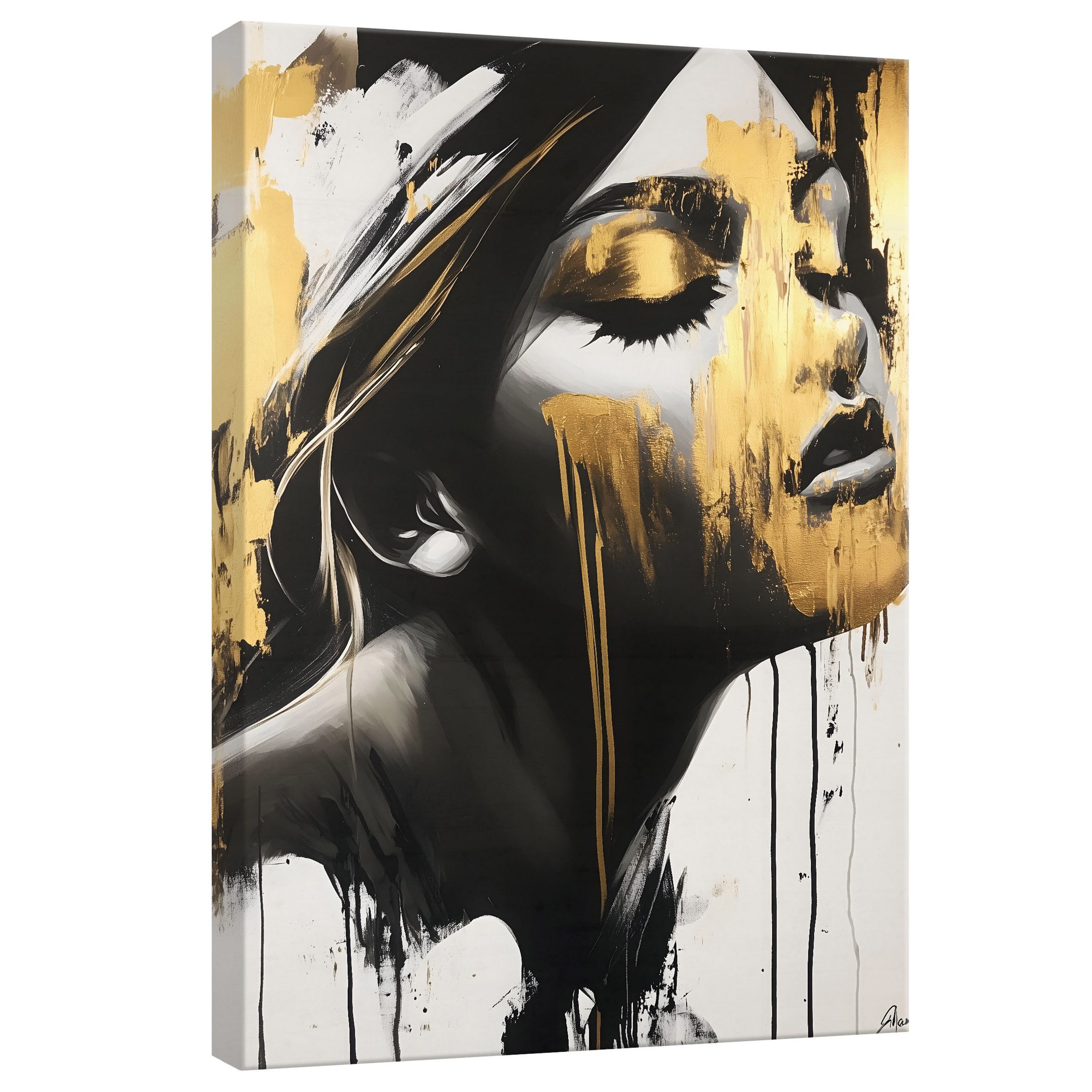 Leinwandbild Abstrakt Frau Schwarz Gold Wandbilder XXL Wand Deko Modern