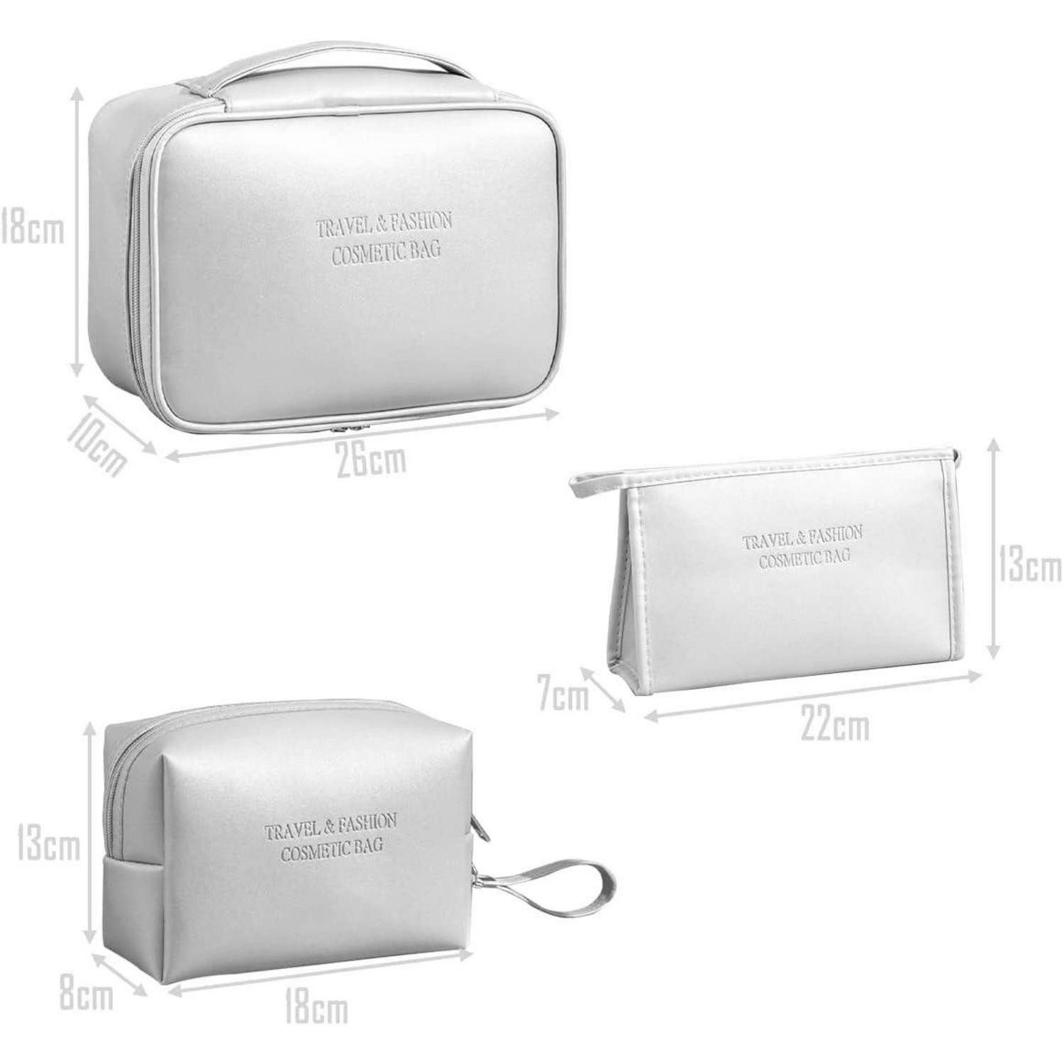 LuxusKollektion Kosmetiktasche Kosmetiktasche 3er Set Damen Reise PU Wasserdicht Schwarz Silber