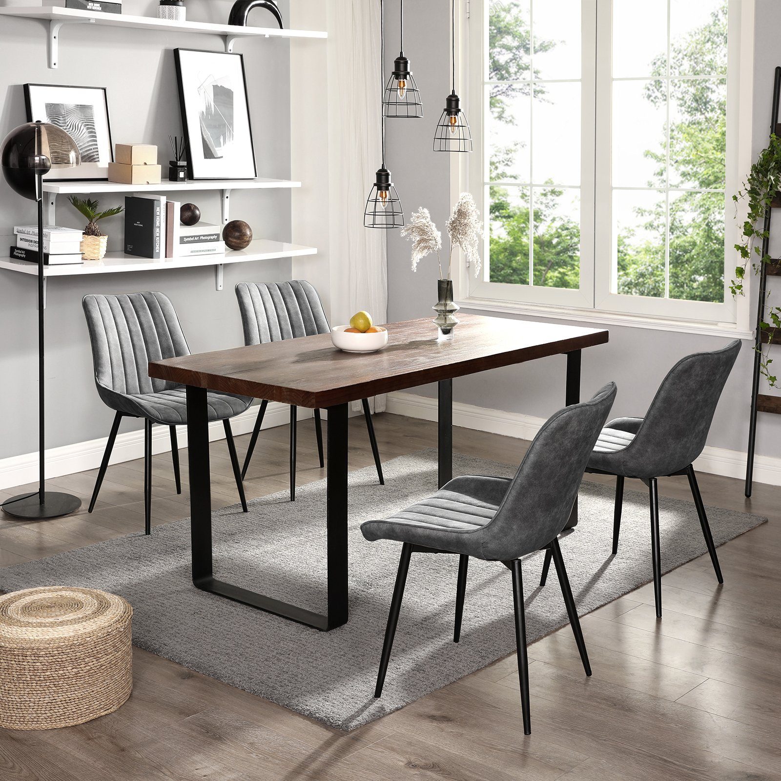 SONGMICS Esszimmerstuhl Küchenstuhl aus Samt, Polsterstuhl mit Armlehnen, Loungesessel (2 St), bis 110 kg belastbar, für Esszimmer, Wohnzimmer, mit Metallbeinen – Bild 3 von 5