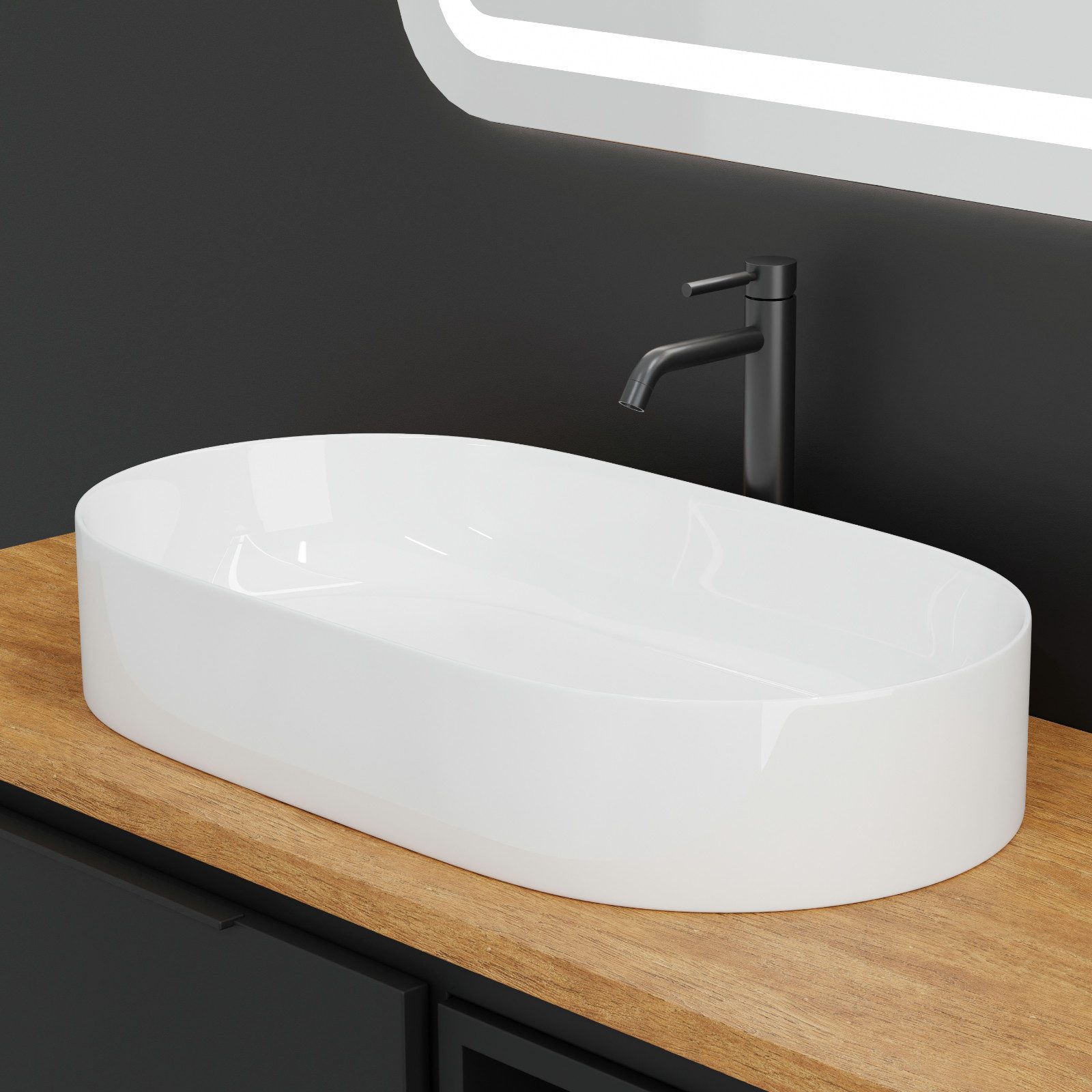 HAGO Aufsatzwaschbecken Keramik 60x38cm oval weiß günstig online kaufen