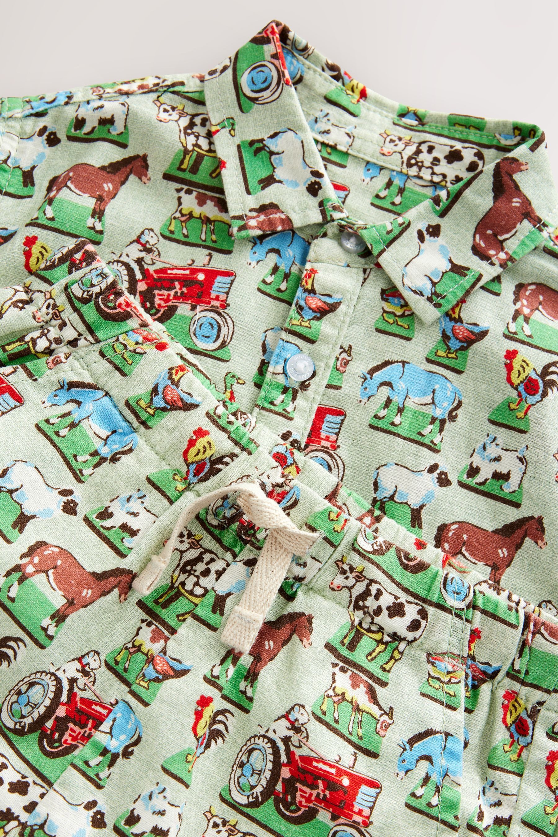Next Shirt & Shorts Hemd und Shorts aus Leinengemisch im Set (2-tlg)