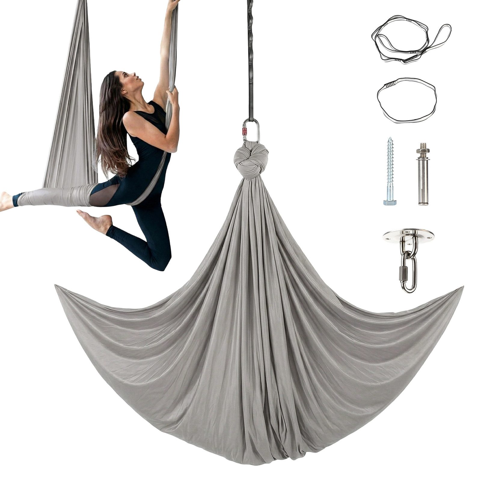 kehot Yogamatte Yoga Hängematte Set 160x285 cm – Aerial Yoga Tuch mit Befestigung (Inkl. Deckenhalterung, Karabiner & Gurte für Zuhause Training, Reißfestes Polyester, stabil & hautfreundlich für Yoga & Stretch), Für Anfänger & Fortgeschrittene – Kraft, B