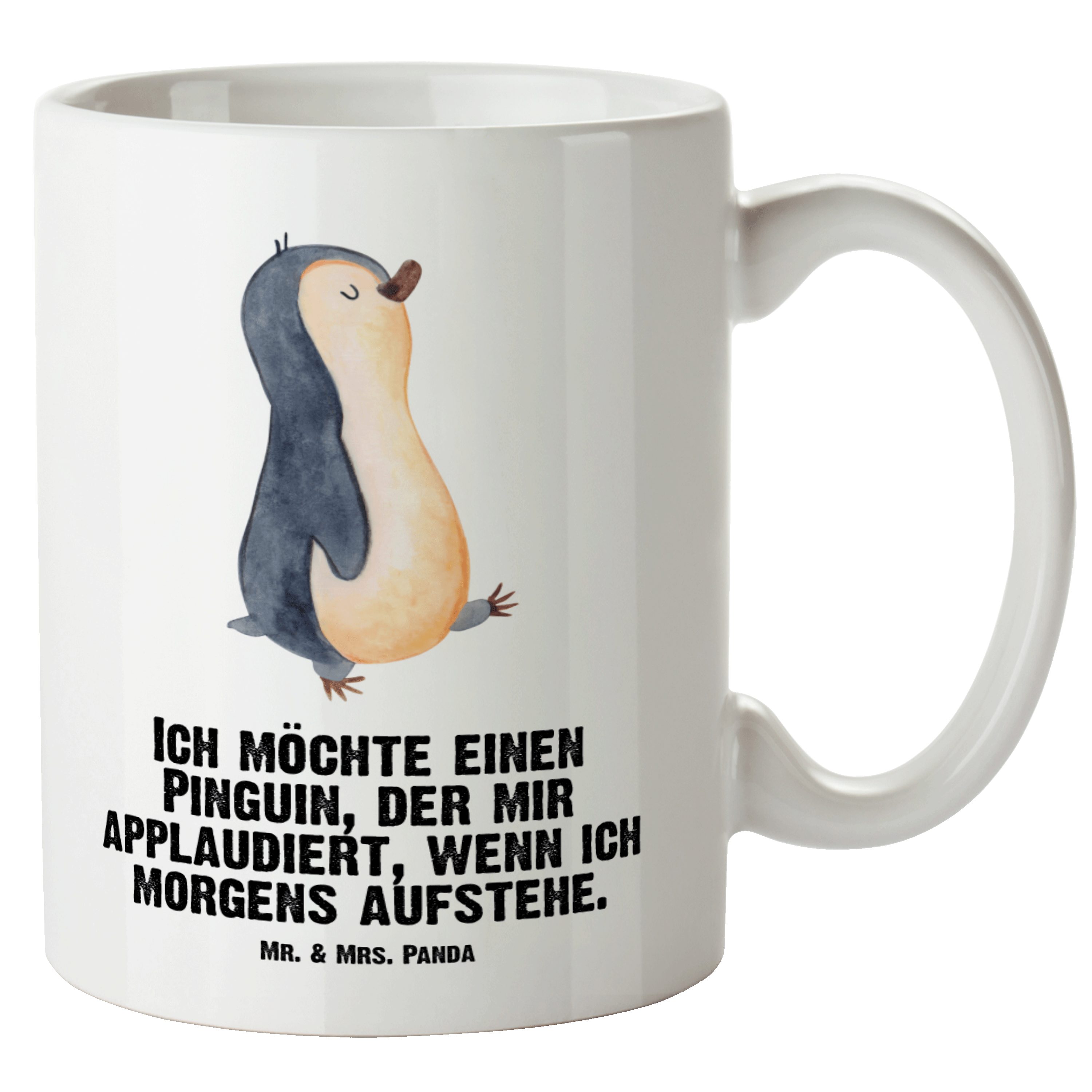 Mr. & Mrs. Panda Tasse Pinguin marschierend - Weiß - Geschenk, zufrieden, Langschläfer, XL T, XL Tasse Keramik