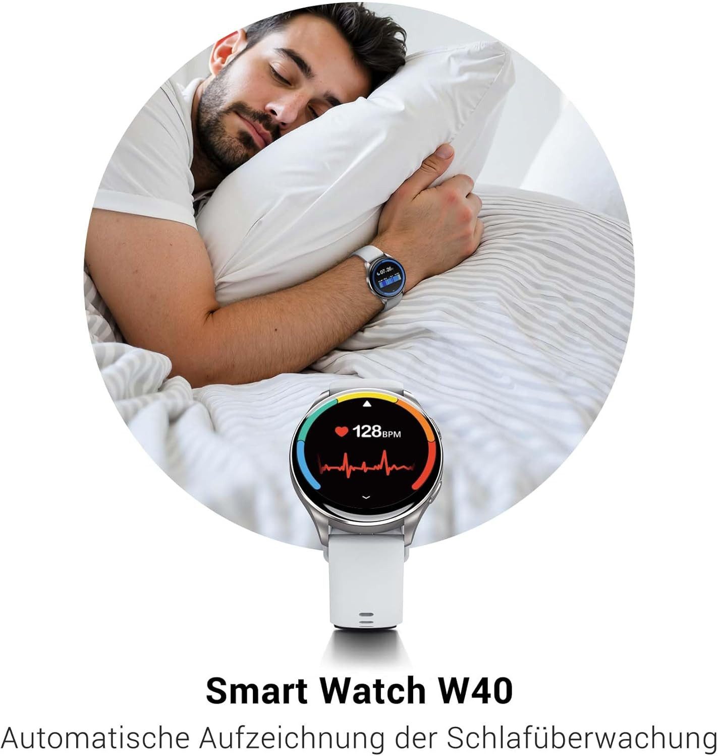 IOWODO W40 Smartwatch (3,6 cm, android ios), 1.43" AMOLED Herren-Smartwatch mit Bluetooth & Gesundheitsfunktionen