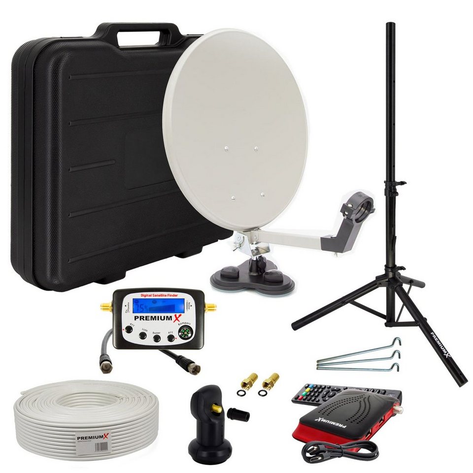 PremiumX Camping SAT Anlage Receiver Satelliten-Finder LNB Kabel Koffer  Stativ SAT-Antenne
