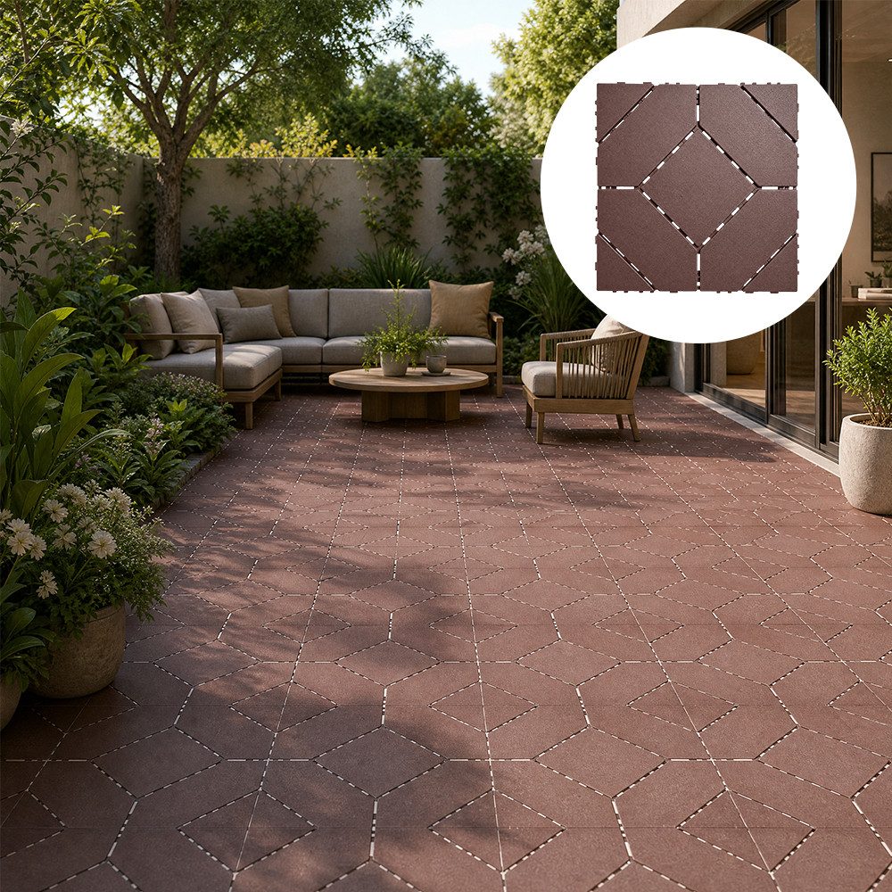 PFCTART Terrassendielen 11er Set Klick-Kunststoffboden 30x30 cm – Klickfliesen, 1 m², BxL: je 30x30 cm, 20 mm Stärke, (Set, 11-St., Für Terrasse, Balkon, Garten, Wege & Außenbereiche), PP-Material, werkzeugloses Schnallensystem & Drainage