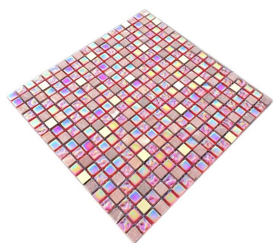 Mosani Mosaikfliesen Mosaik Fliese Transluzent rot rosa gold