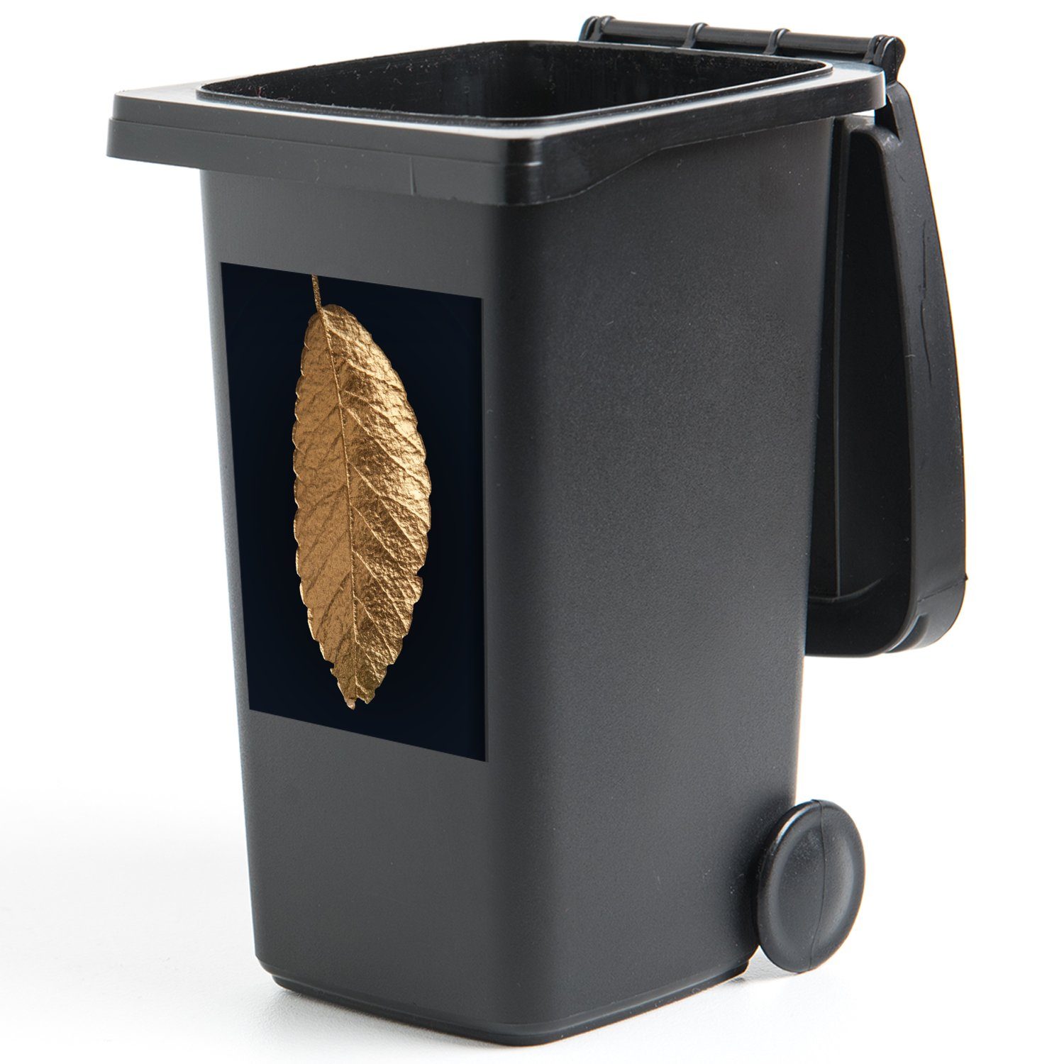 Mülltonne, - Container, St), Gold Wandsticker Schwarz Blatt MuchoWow - Abfalbehälter (1 Mülleimer-aufkleber, Sticker,