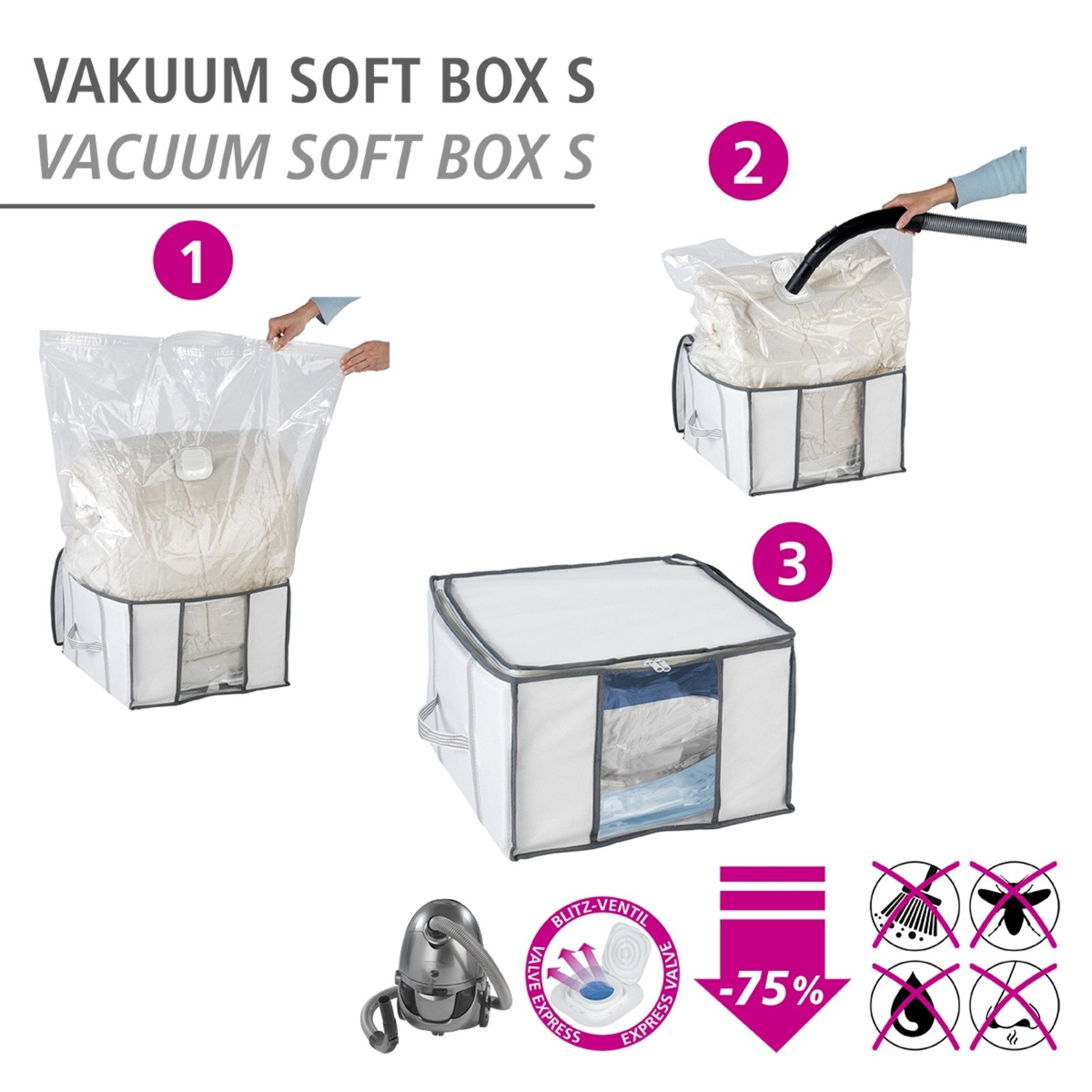 WENKO Unterbettkommode Vakuum Soft Box, integrierte Vakuum-Tasche & Blitzventil, bis zu 75 % Platzersparnis