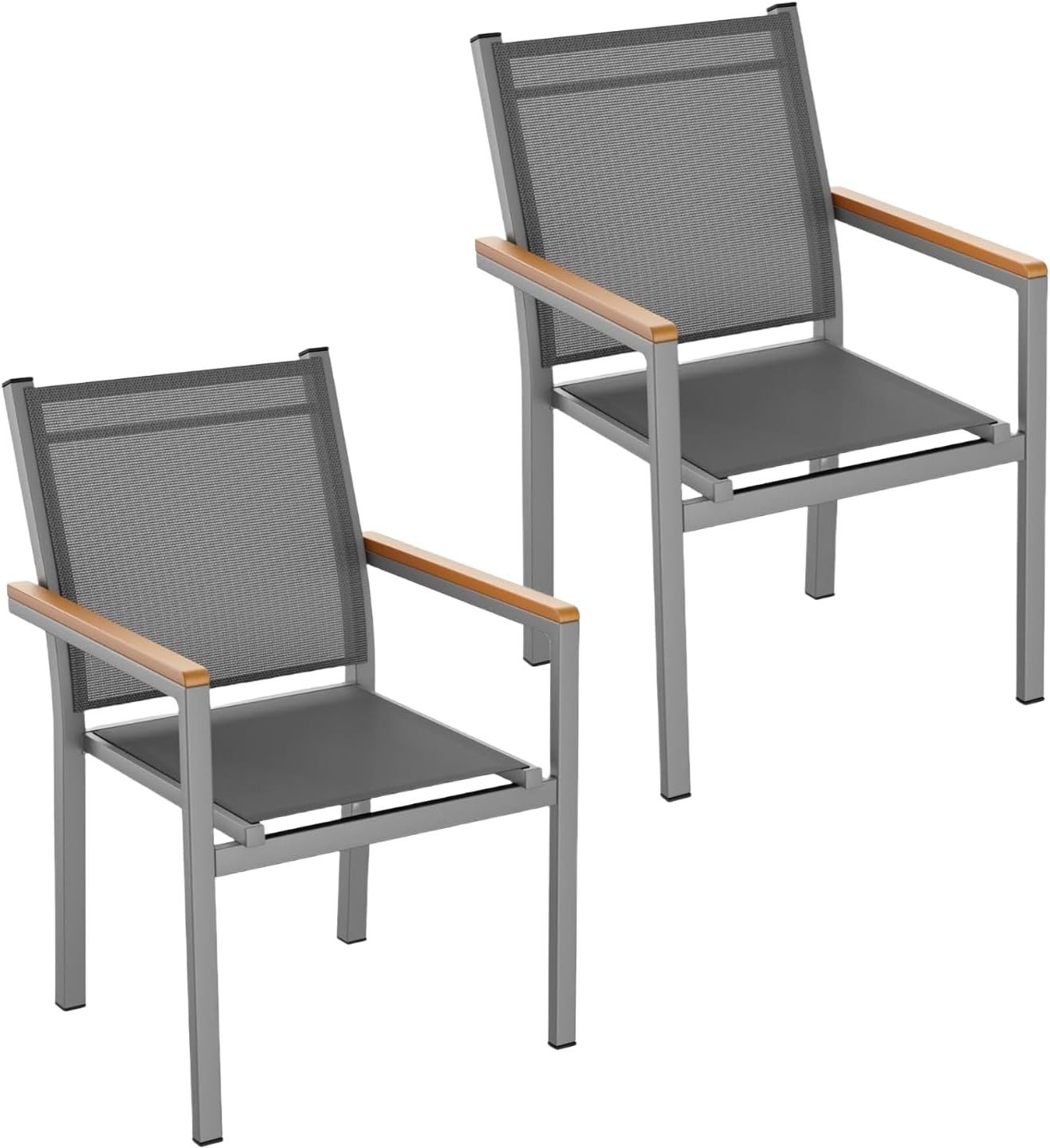 TLGREEN Stapelstuhl (2/4er Set)Aluminium Outdoor-Gartenstuhl,Maximale Belastung 150kg (WPC Handlauf,Balkonstühle, 2 St), für Terrasse, Balkon, Terrasse, Pool, Restaurants