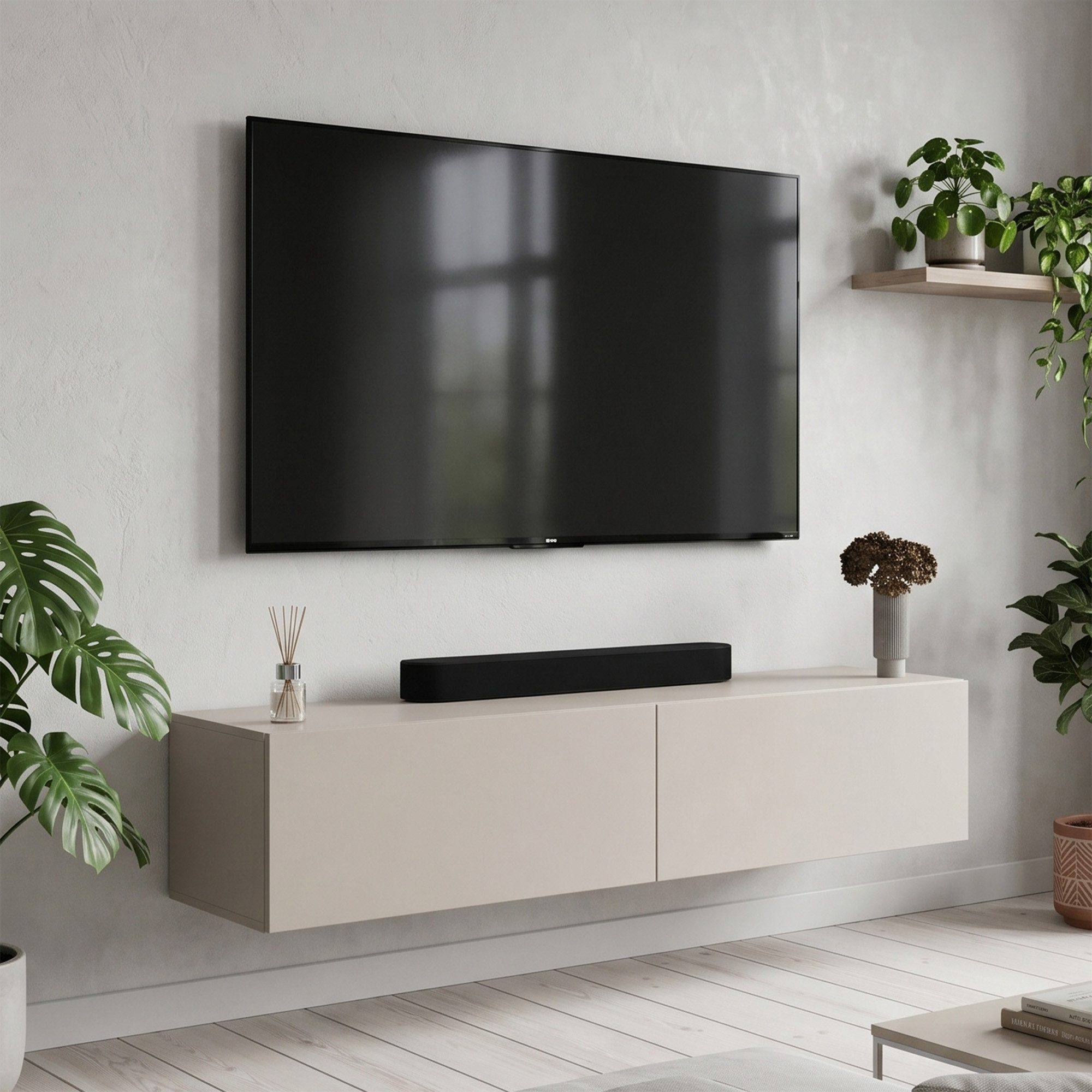 Planetmöbel TV-Schrank West TV-Board, Fernsehtisch 140 cm lang, TV-Lowboard (für Fernseher bis 65 Zoll, TV Schrank viel Stauraum, 1-St., sideboard hängend, Fernsehschrank 140 x 30 x 37,5 cm) kaschmir
