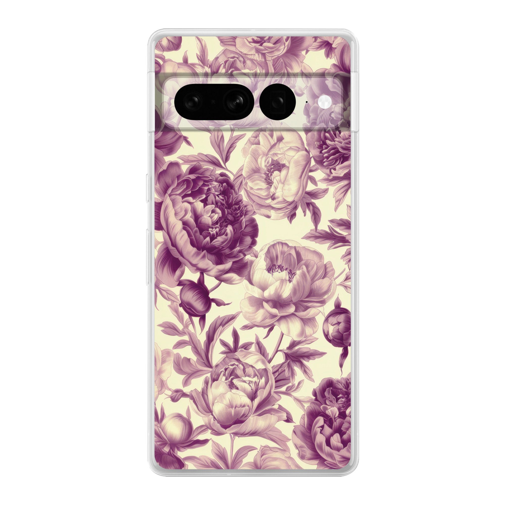 MuchoWow Handyhülle für Google Pixel 7 Pro Blumen - Muster - Lila - Beige, Phone Case, Silikon, Schutzhülle Dünn