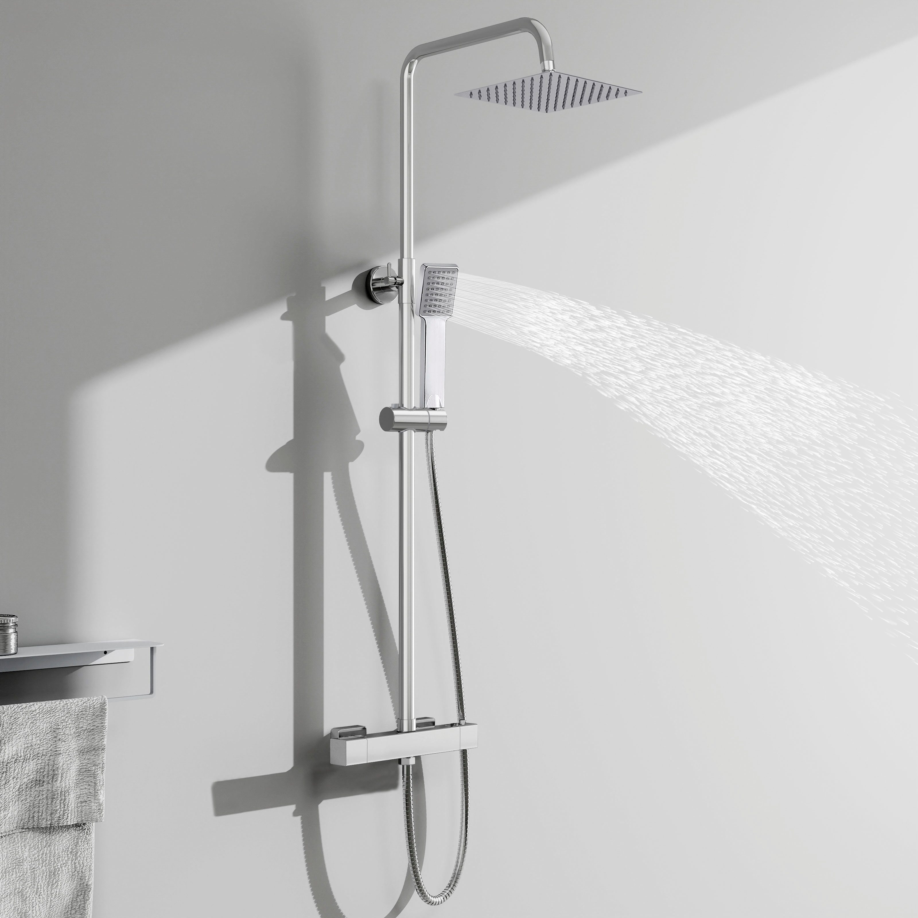 Aica Sanitär Duschsystem Thermostat Duschset Regendusche Massage Handbrause höhenverstellbar, 3 Strahlart(en), Thermostat-Duschset, Komplettset mit Regendusche  – Bild 2 von 5