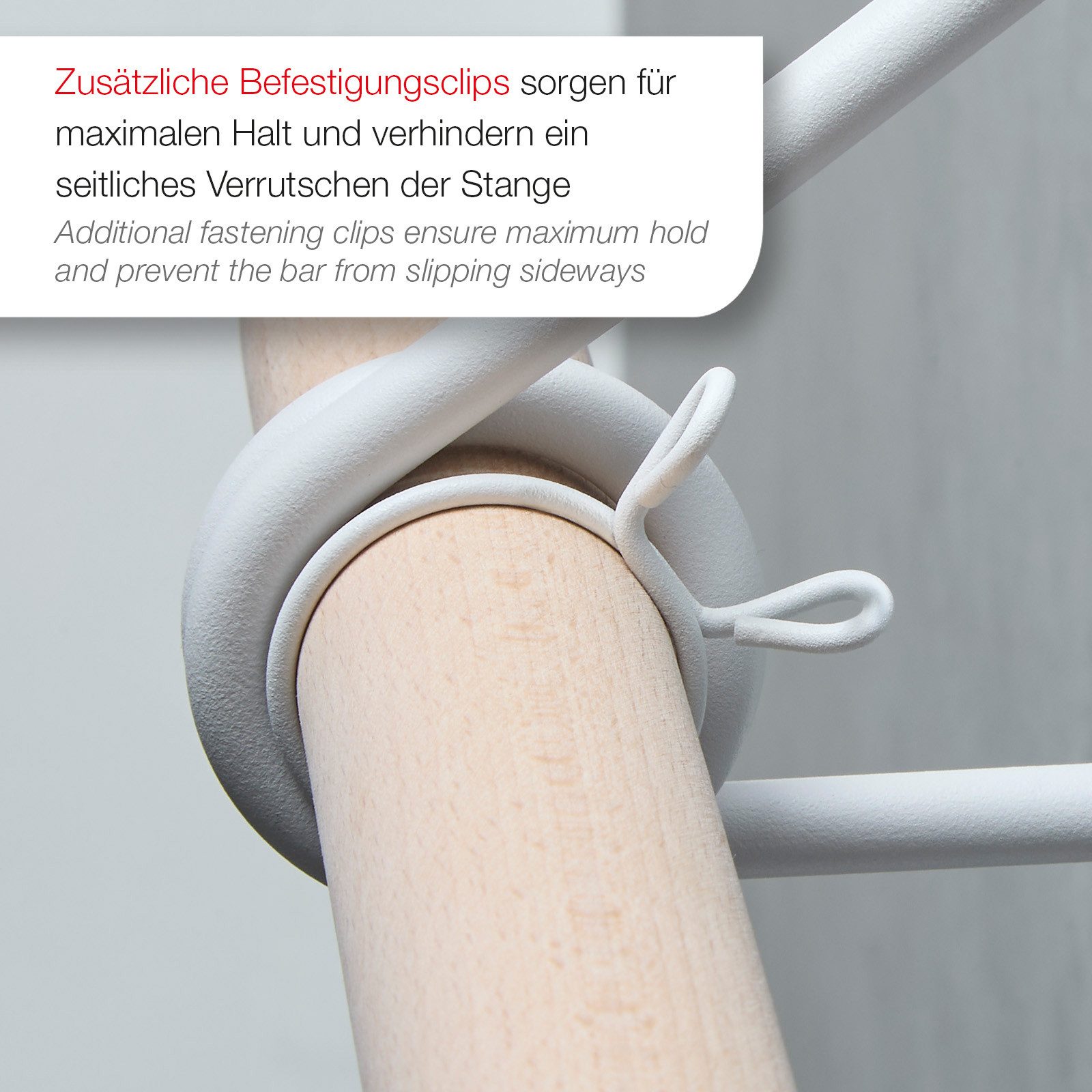 SO-TECH® Wandgarderobe 120 x 150 mm mit Ø 30 mm Kleiderstange aus Holz (Spar-Set, 1 St), Weiß lackiert mit 50 cm Garderobenstange aus Buche