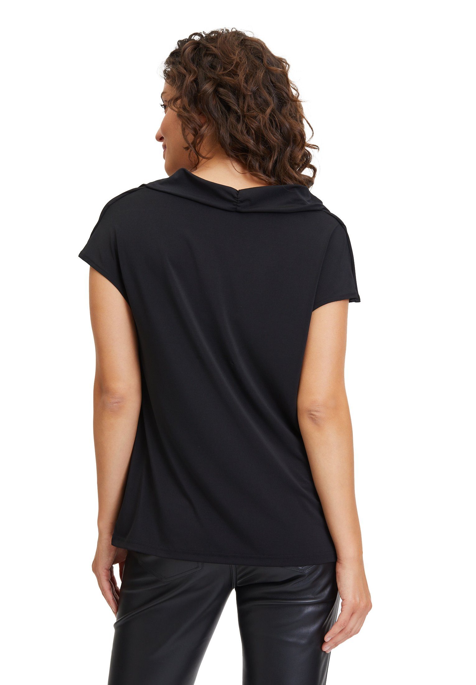 Schwarz (1-tlg) Betty Material Wasserfallausschnitt mit Barclay T-Shirt