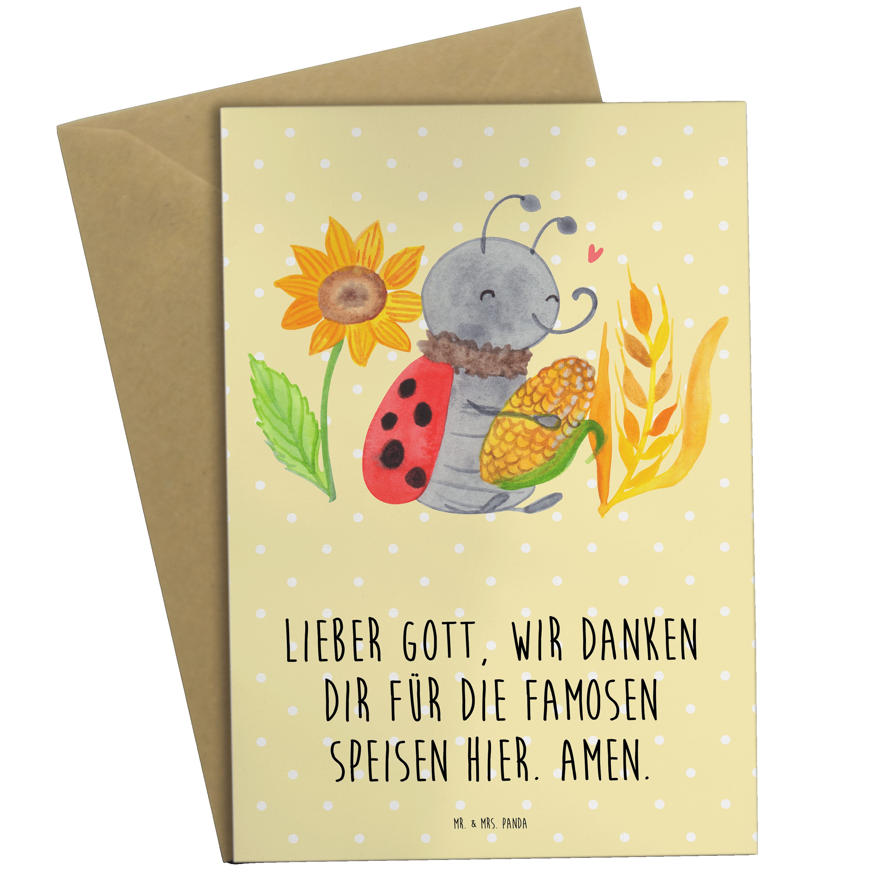 Mr. & Mrs. Panda Grußkarte Erntedank Smörle - Gelb Pastell - Geschenk, Einladungskarte, Maiskolb