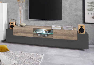 möbelando TV-Board Coro (BxHxT: 220x51x45 cm), in anthrazit matt/Oak mit 2 Türen und einem Einlegeboden