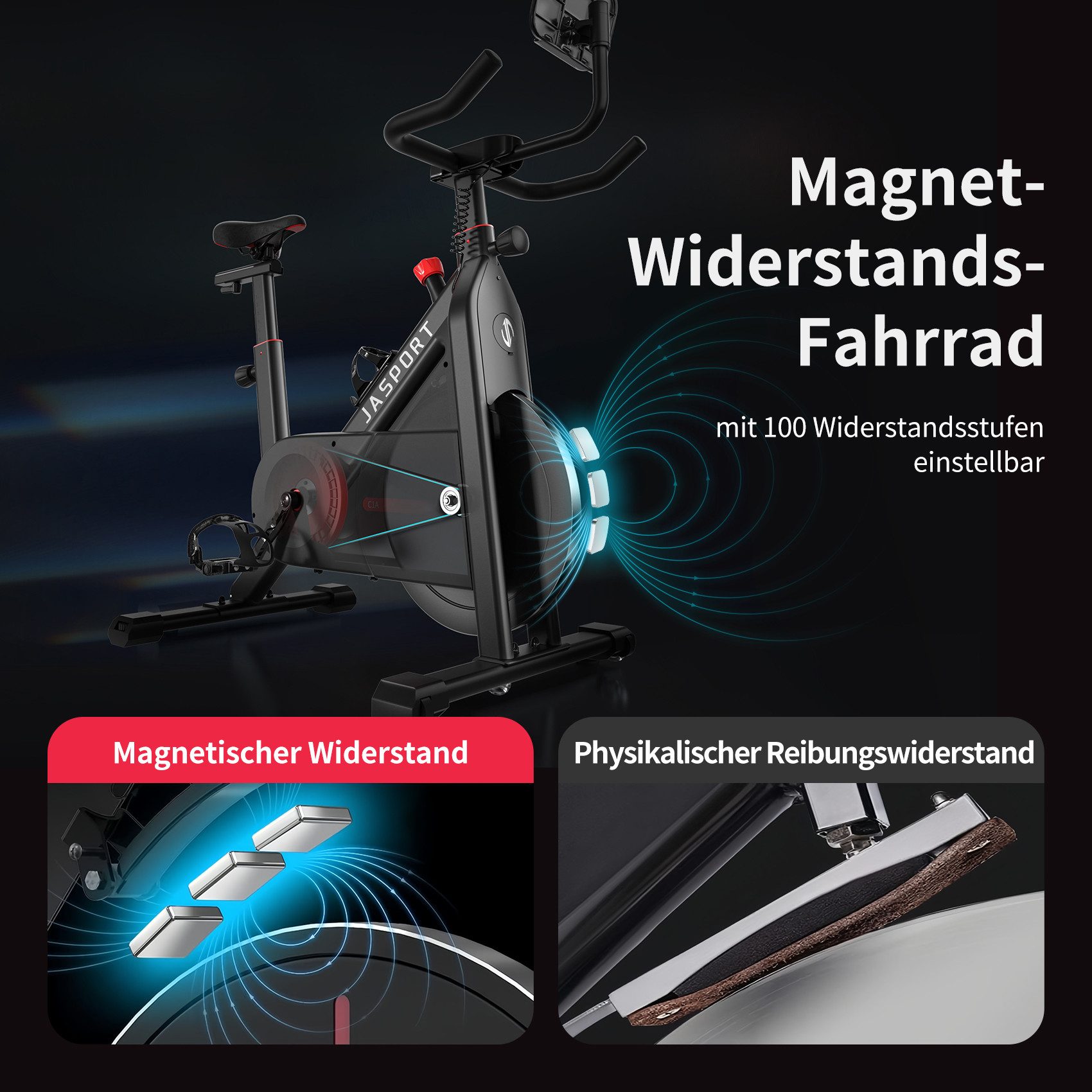 JASPORT Speedbike C3 Heimtrainer Fahhrad für Zuhause, 120KG Belastbar (Heimtrainer, mit Magnetischem Widerstand), App mit Video on Demand Trainingskursen, Kinomap & Zwift kompatibel