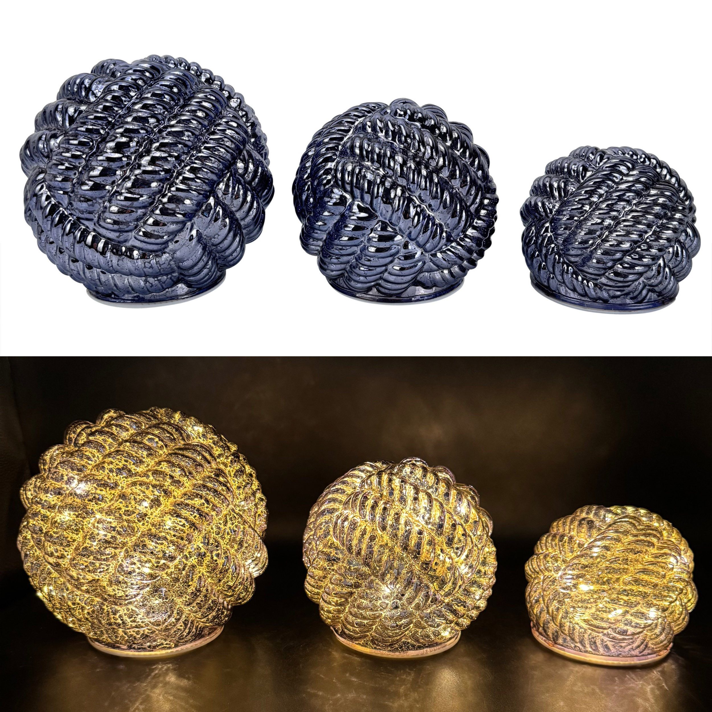 Online-Fuchs LED Dekolicht - 3er Set Glaskugeln, Timer & Outdoor geeignet - maritime Gartendeko, LED-Lichterkette mit Funkeleffekt, warmweiß, für den Innen- und geschützten Außenbereich geeignet