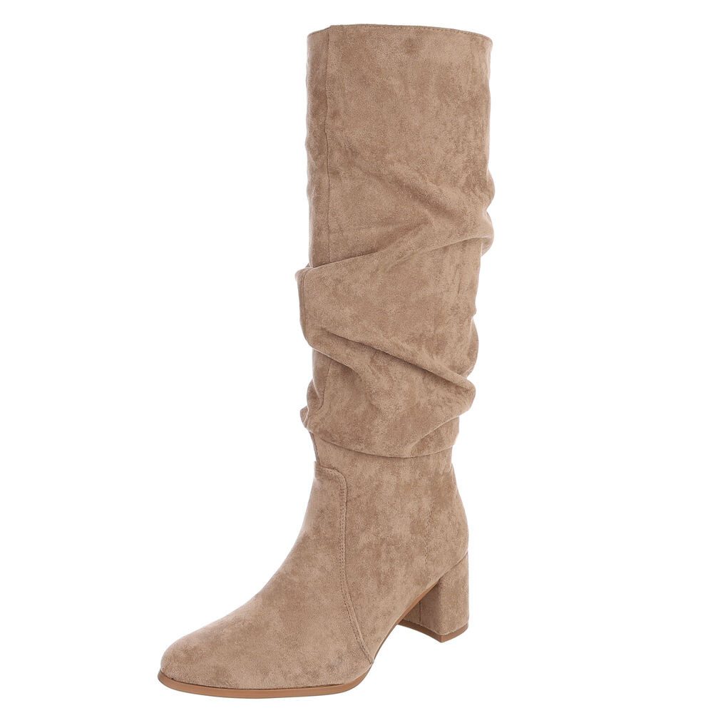 Ital-Design Damen Overknee-Stiefel gerafft mit Blockabsatz Stiefel (92457725) Blockabsatz Stiefel in Hellbraun