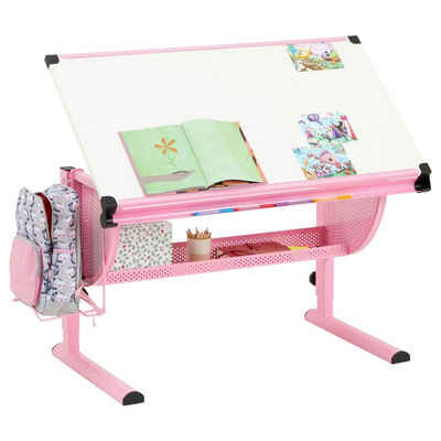 CARO-Möbel Kinderschreibtisch SARI, Kinderschreibtisch höhenverstellbar in weiß/rosa Schreibtisch neigbar