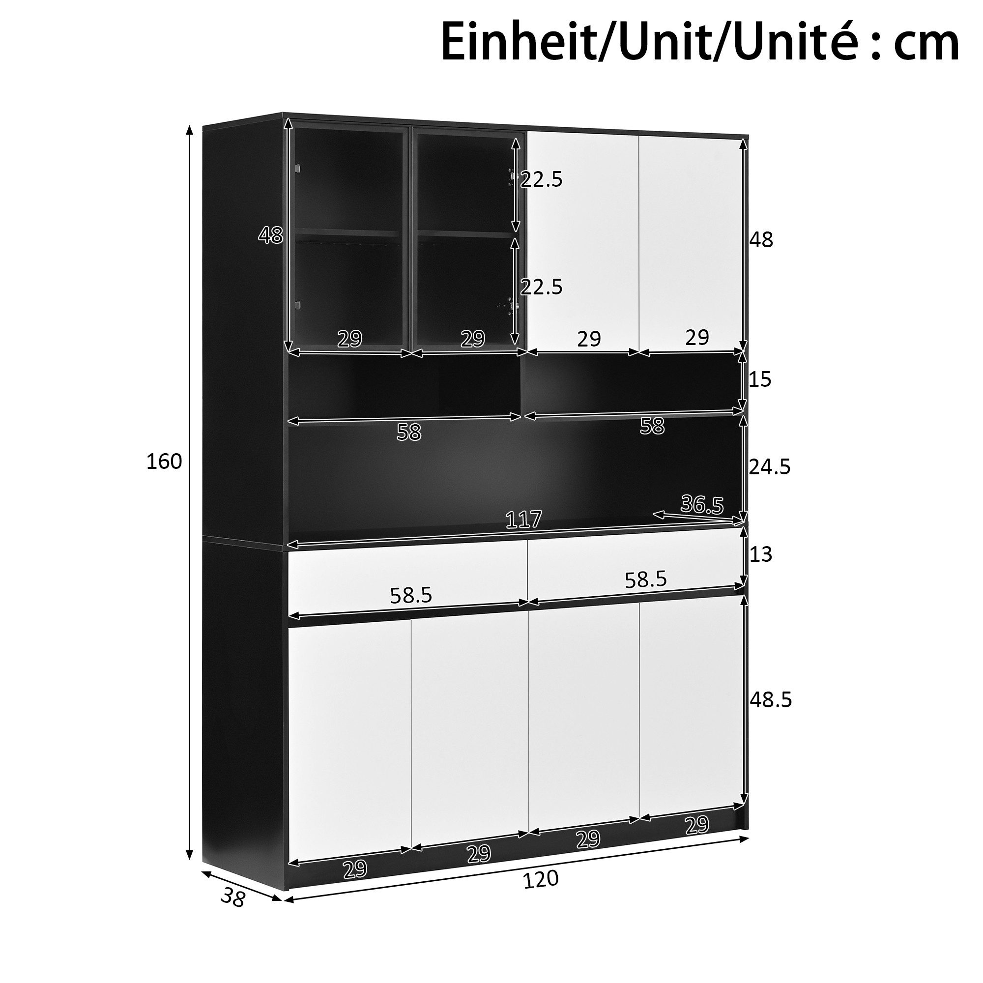 Merax Hochschrank mit LED-Beleuchtung, Glasvitrine, offenen Ablagen & Stauraum (1-St., 120 x 38 x 160 cm (L x B x H) Wohnzimmerschrank Sideboard Schrank mit APP – Bild 5 von 5