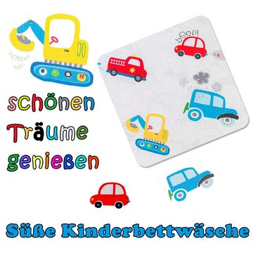 Babybettwäsche CAR/ZOO, KEAYOO, Baumwolle, 2 teilig, Autos Muster 100% Baumwolle mit Reißverschluss