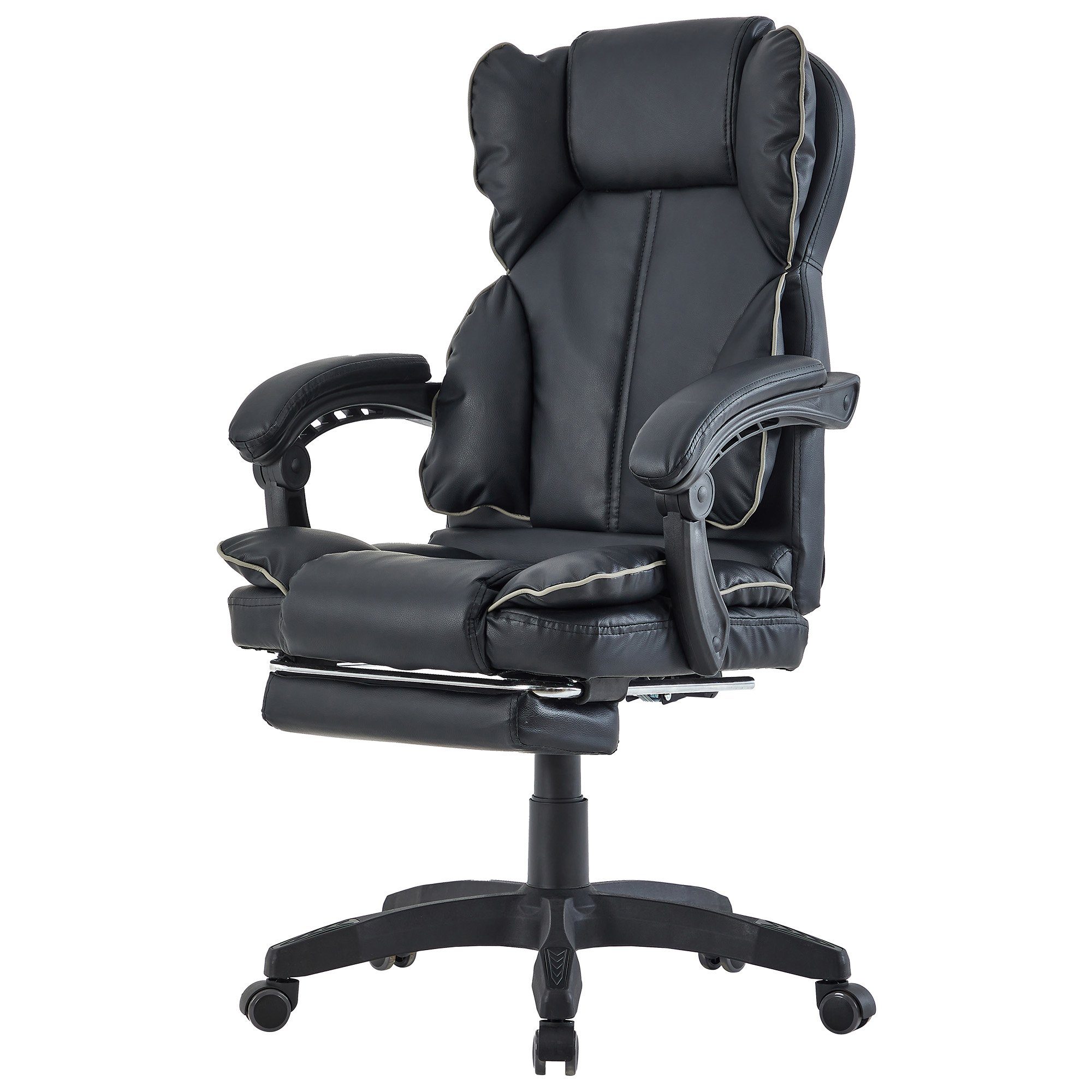 TRISENS Chefsessel Rafael (1 Stück), Bürostuhl mit extra Polsterung Home Office Chair im Lederoptik-Design Schwarz - Grau