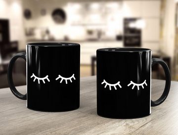 MoonWorks Tasse Kaffee-Tasse Schlafende Augen Wimpern Eye Lashes Müde Schlafen Mascara MoonWorks®, Keramik