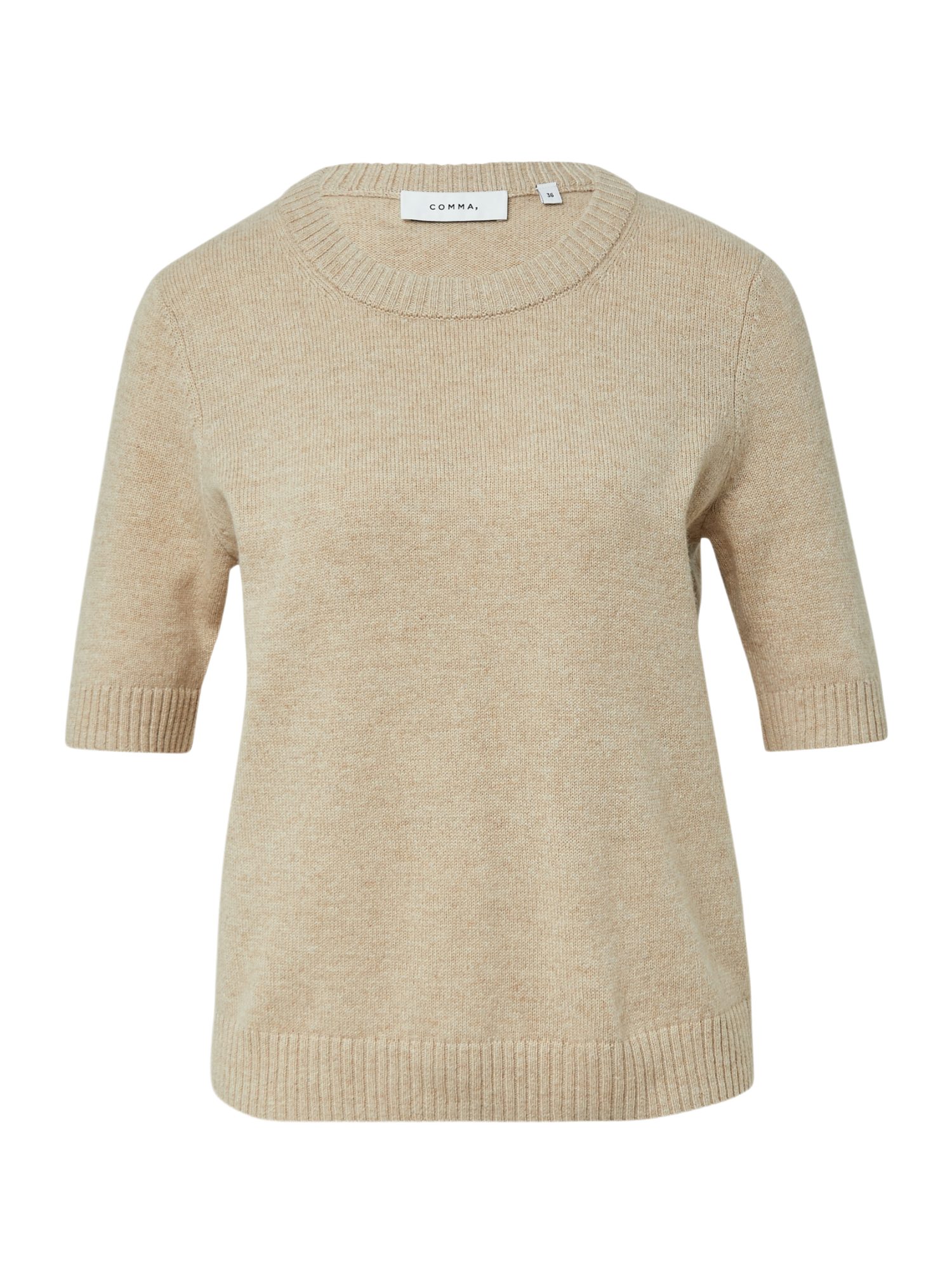 comma Kurzarmpullover natur,Casual,Wolle,Unifarben,Rundhals,1/2 Arm,Regular Fit