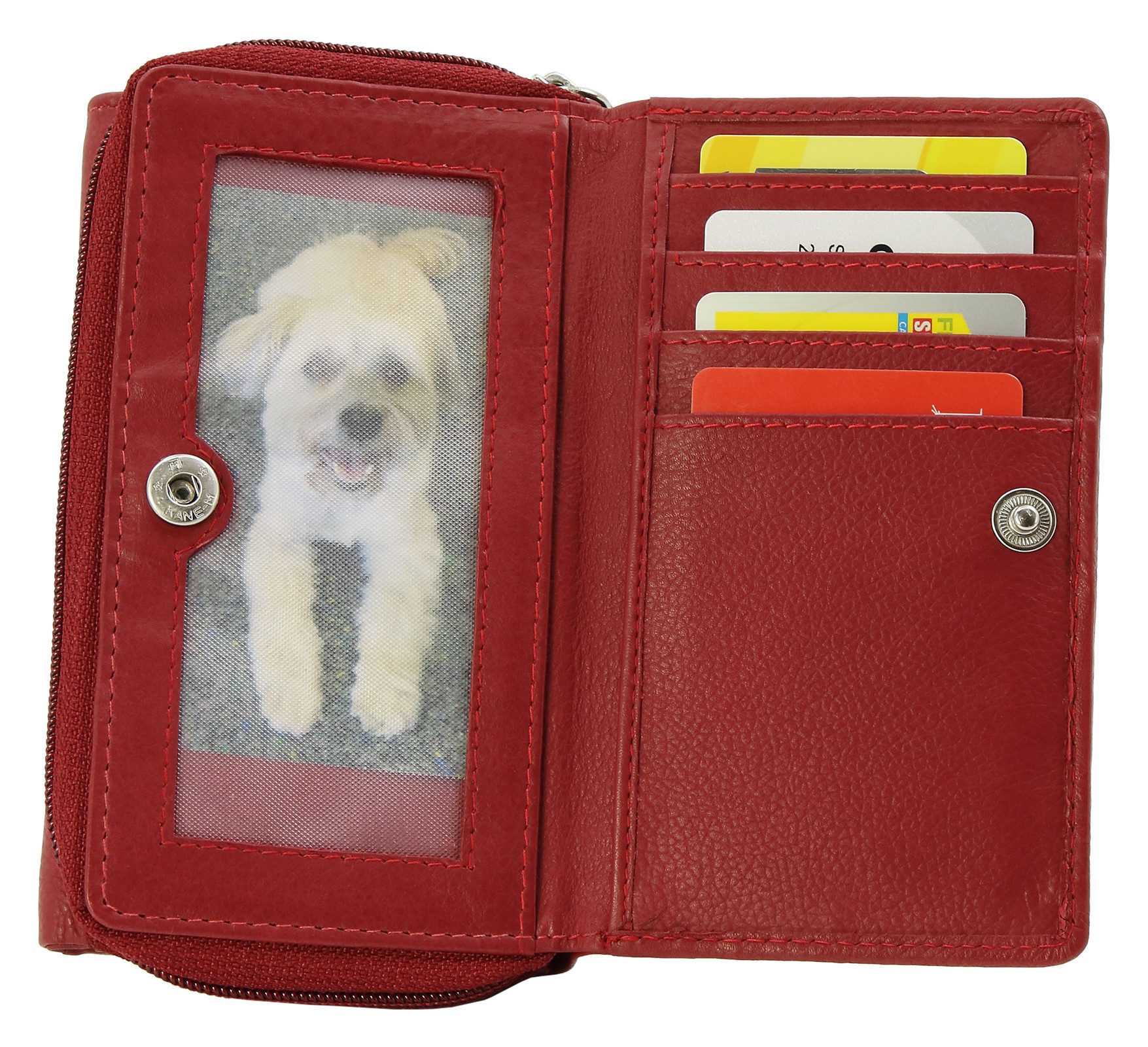 Money Maker Geldbörse Große Damen Leder Portmonee Geldbeutel, RFID-Schutz, viel Kartenfächer, Druckknopfverschluss und Reißverschluss