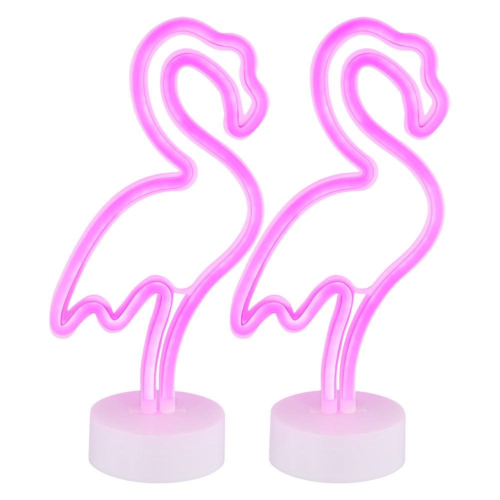 GLOBO LIGHTING LED Tischleuchte, LED-Leuchtmittel fest verbaut, Tischleuchte Neonlicht Dekolampe LED Flamingo pink Kinderzimmer 2x