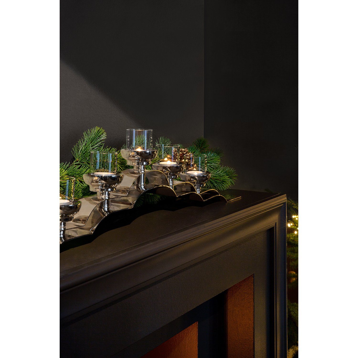 - - Handarbeit silberfarben outdoorgeeignet Fink NUVOLA Kerzenleuchter x Edelstahl/Glas Leuchter - - H.19,5cm B.80cm, vernickelt - nicht