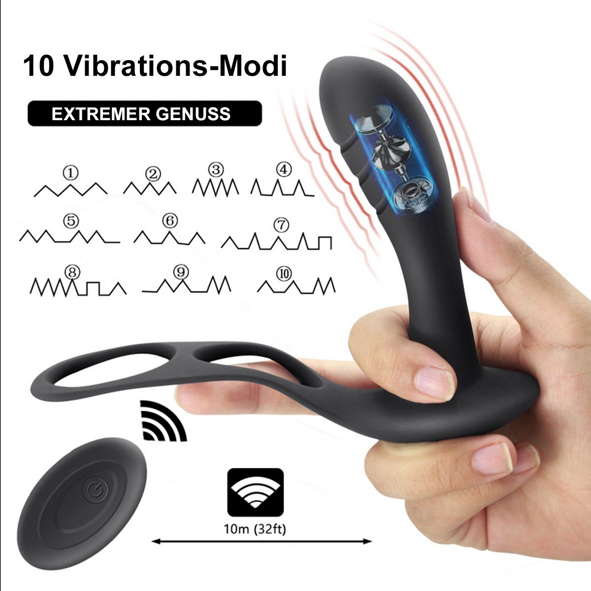 Remote Analvibrator Penisring ergonomischer USB - verschiedene und Vibrationsmodi wiederaufladbar, Prostata-Rotator 10 TPFSecret mit mit Prostata Hodenring, Control Stimulator über