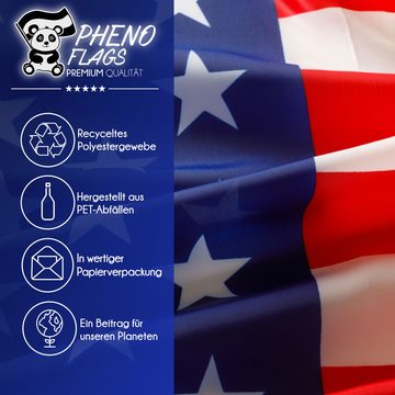 PHENO FLAGS Flagge Premium USA Flagge 90 x 150 cm Amerikanische Fahne Amerika (Hissflagge für Fahnenmast), Inkl. 2 Messing Ösen